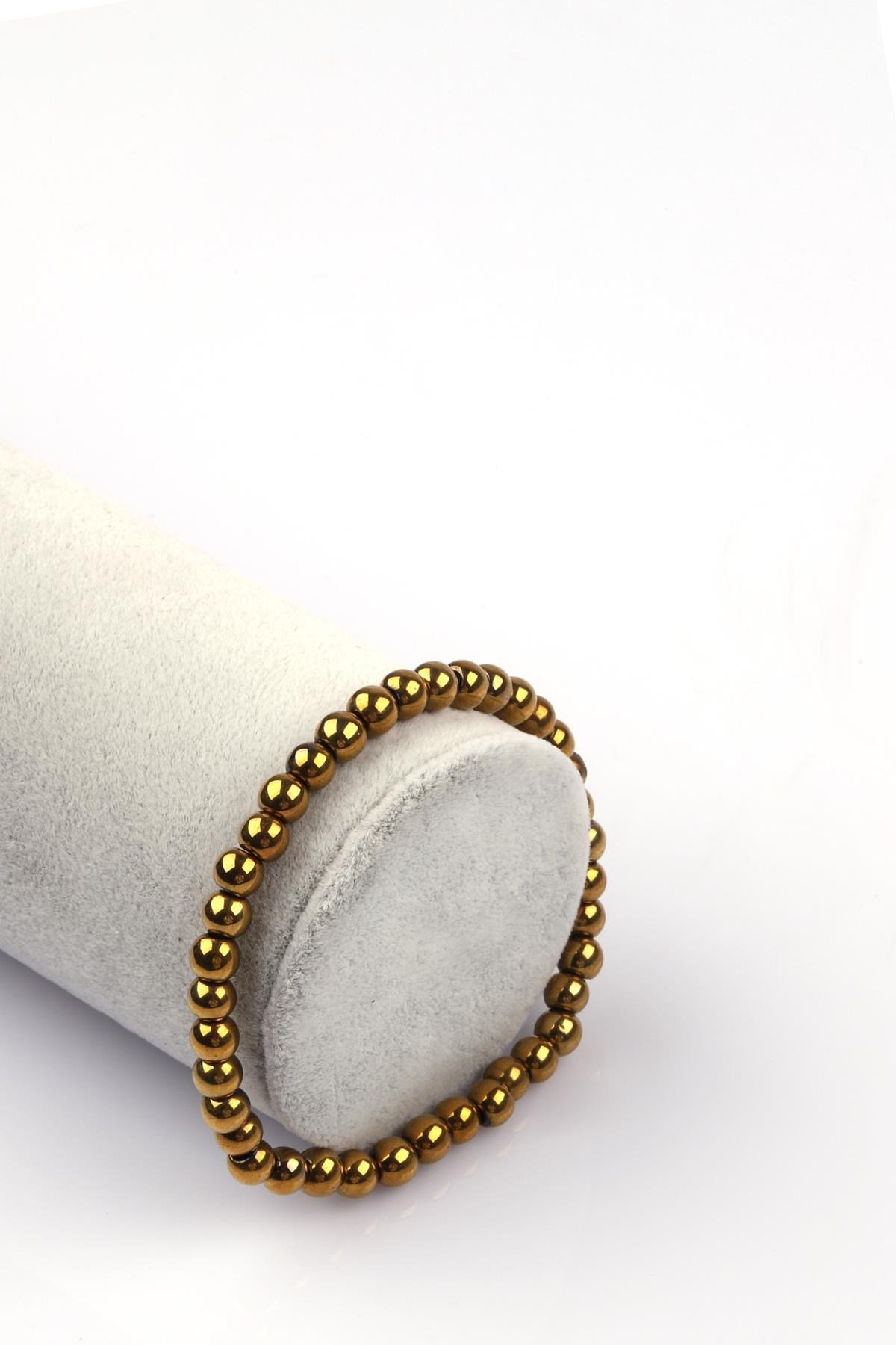 Gold Renkli Hematit Doğal Taş Bileklik 6mm Küre Kesim