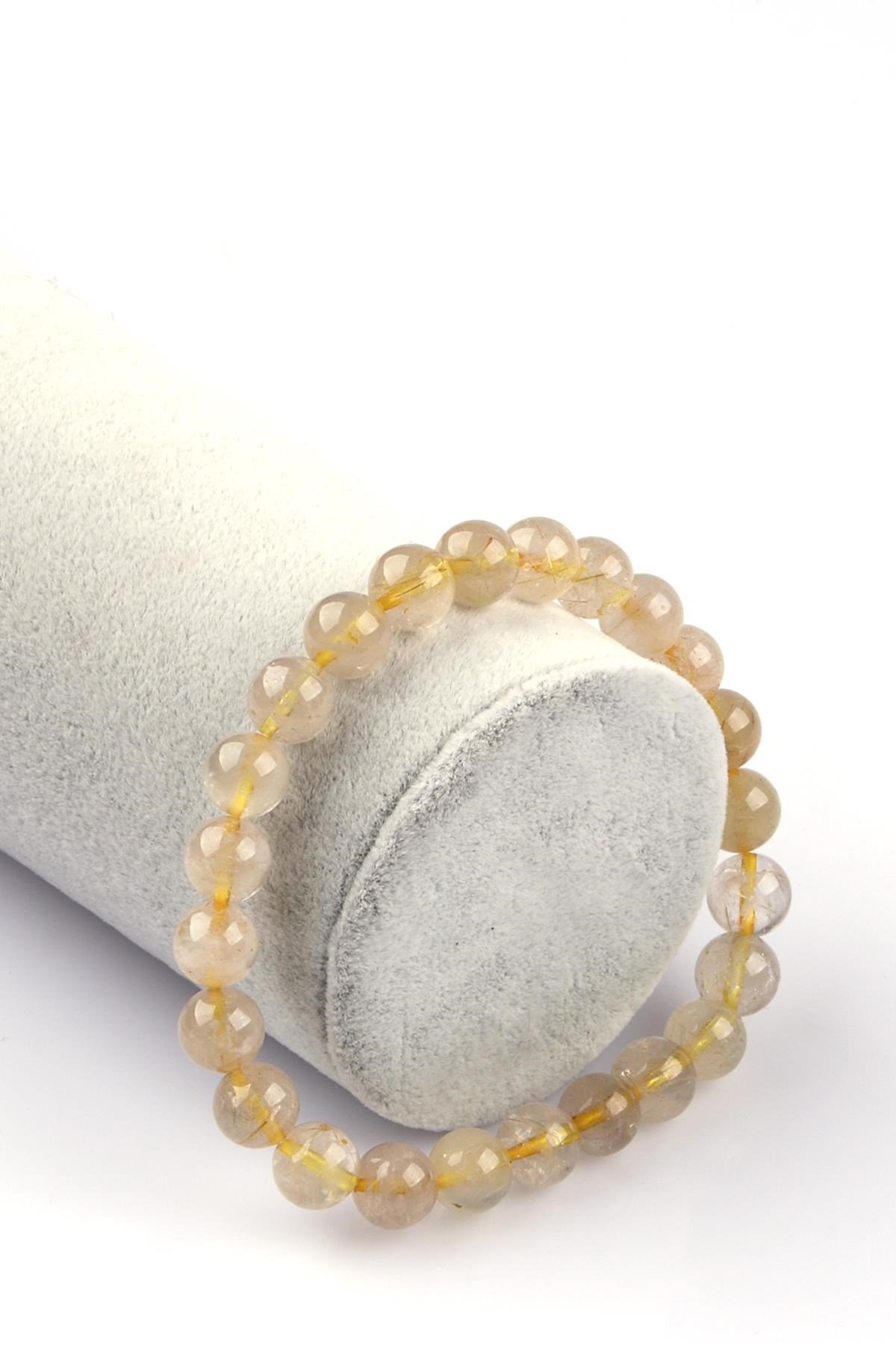 Gold Rutil Kuvars Doğal Taş Bileklik 8mm Küre Kesim