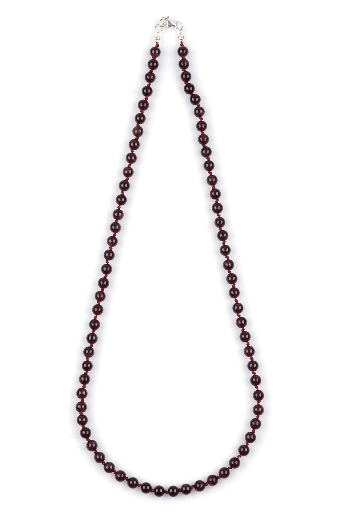 Granat-Lal Doğal Taş 6 mm Düğümlü Kolye