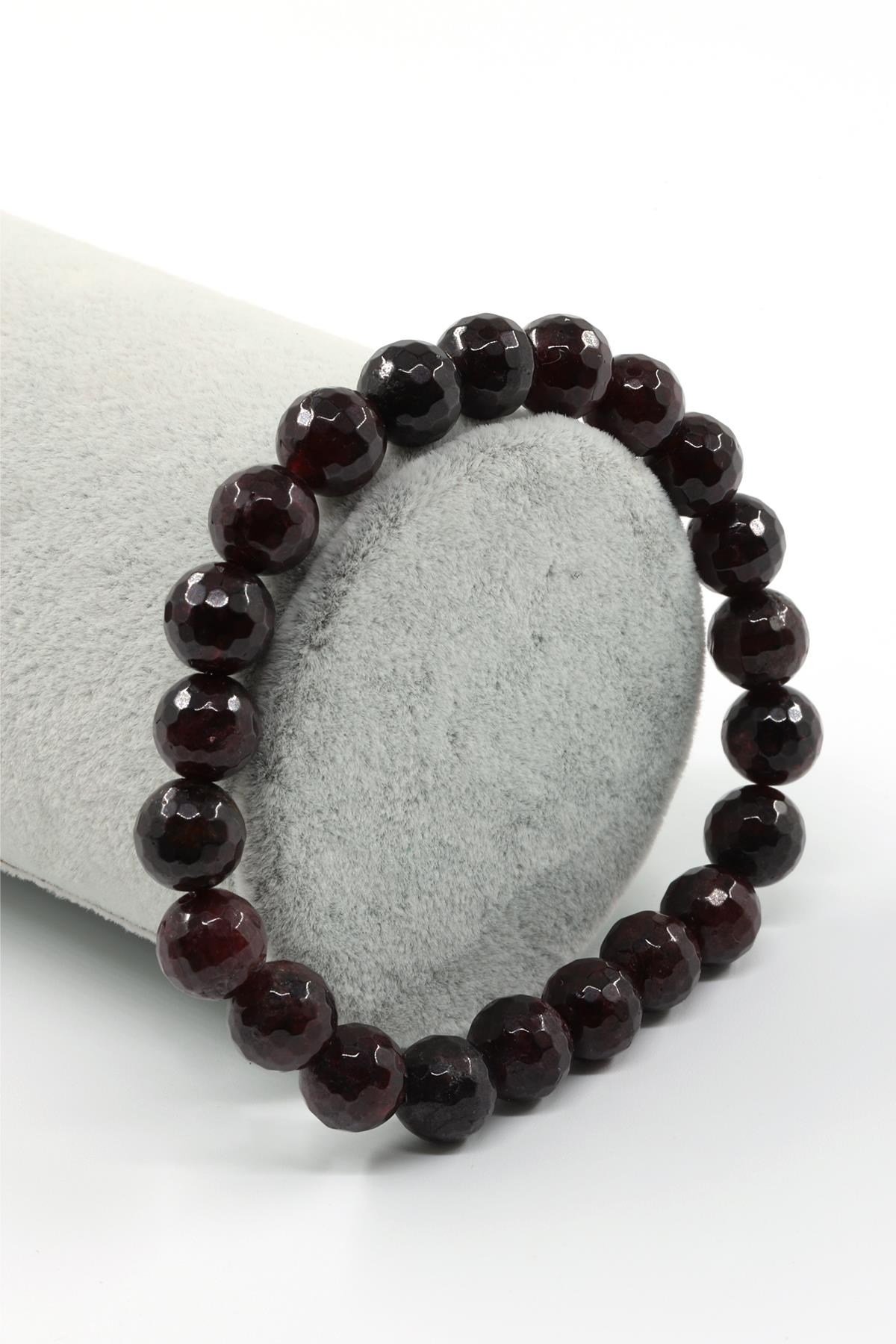 Granat-Lal Doğal Taş Bileklik 8 mm Fasetli Küre Kesim