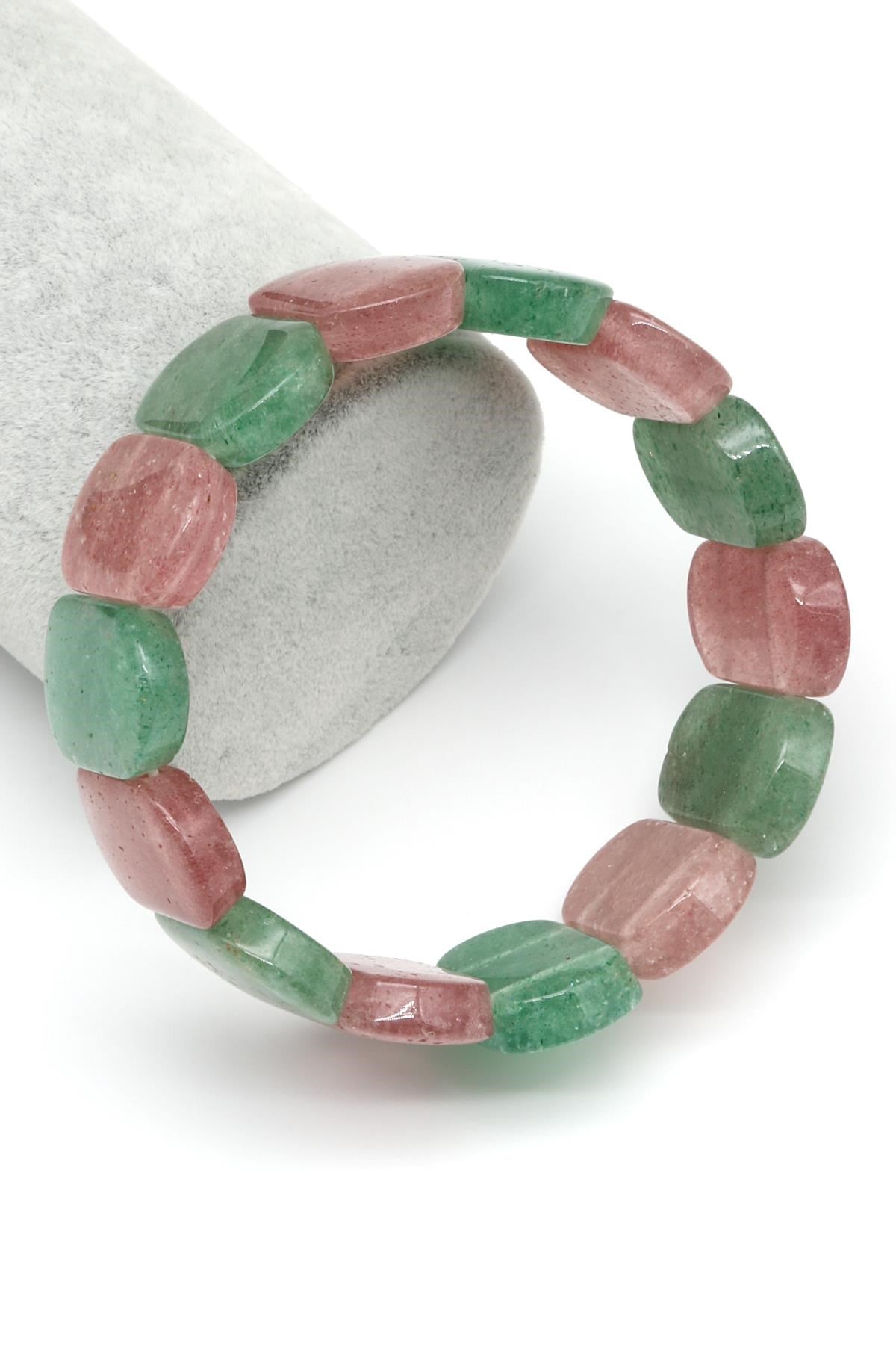 Green Kuvars-Çilek Kuvars Doğal Taş Bileklik 16 x 24 mm Özel Kesim