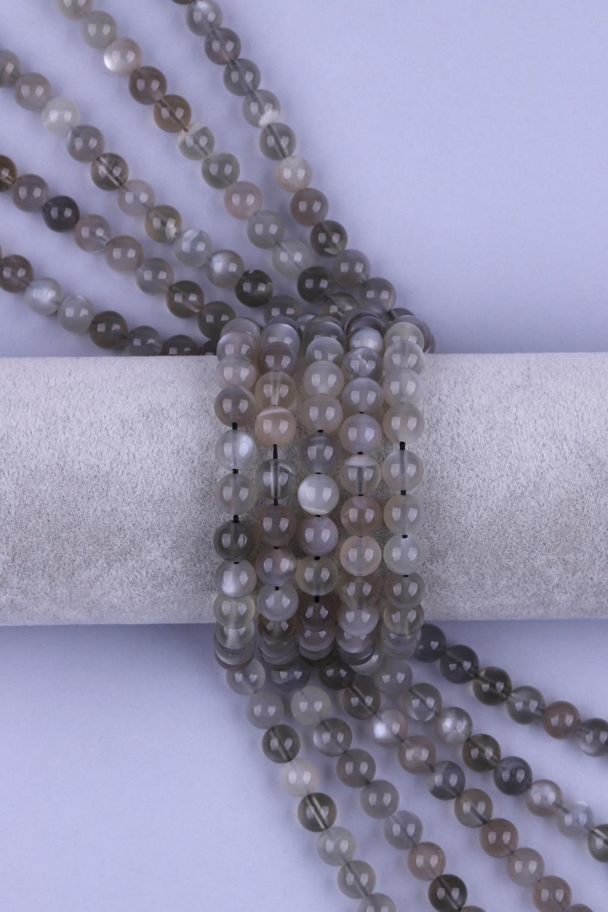 Gri Ay Taşı Doğal Taş Dizi 8 mm Küre Kesim