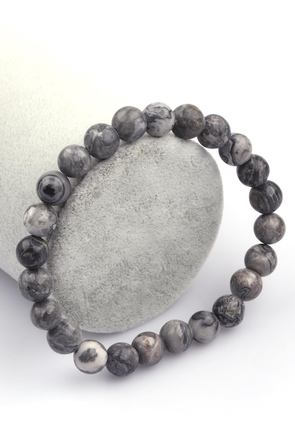 Gri Jasper Doğal Taş 8 mm Küre Kesim Bileklik