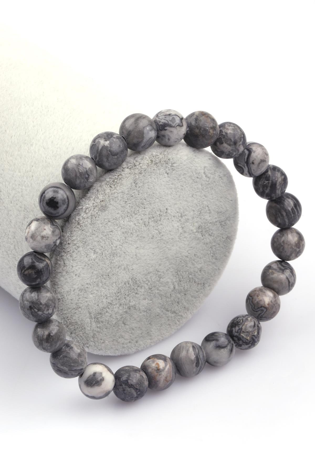 Gri Jasper Doğal Taş 8 mm Küre Kesim Bileklik