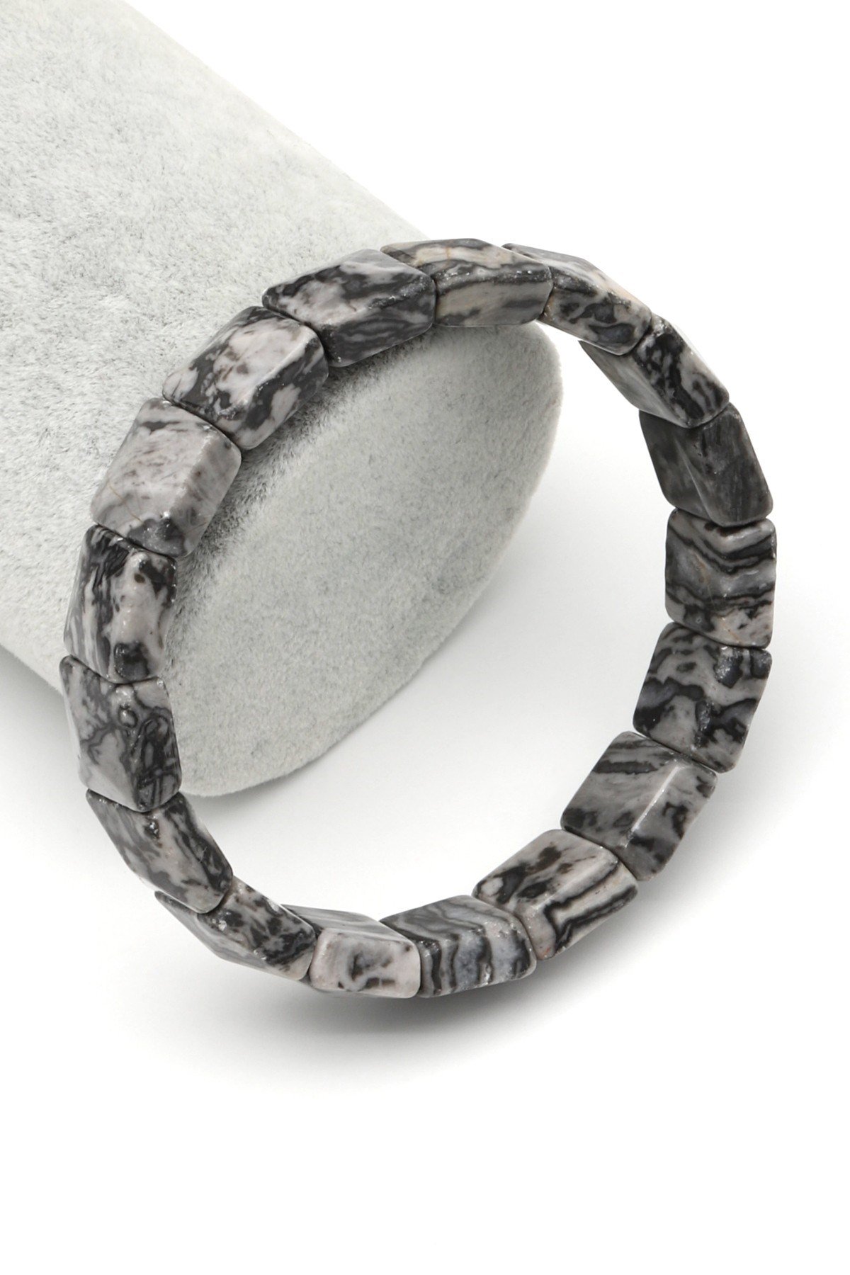 Gri Jasper Doğal Taş Bileklik 12 x 12 mm Özel Kesim - BLK-2422