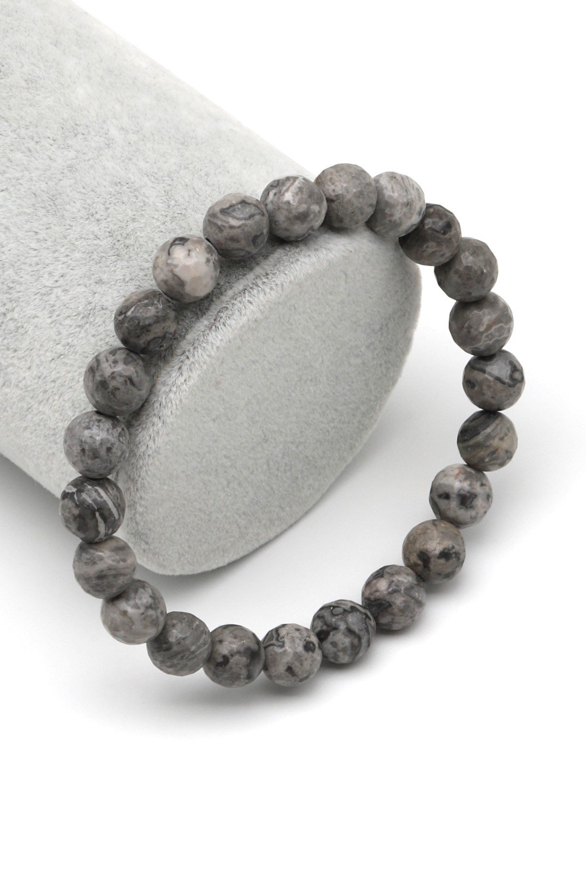 Gri Jasper Doğal Taş Bileklik 8 mm Fasetli Küre Kesim - BLK-2254