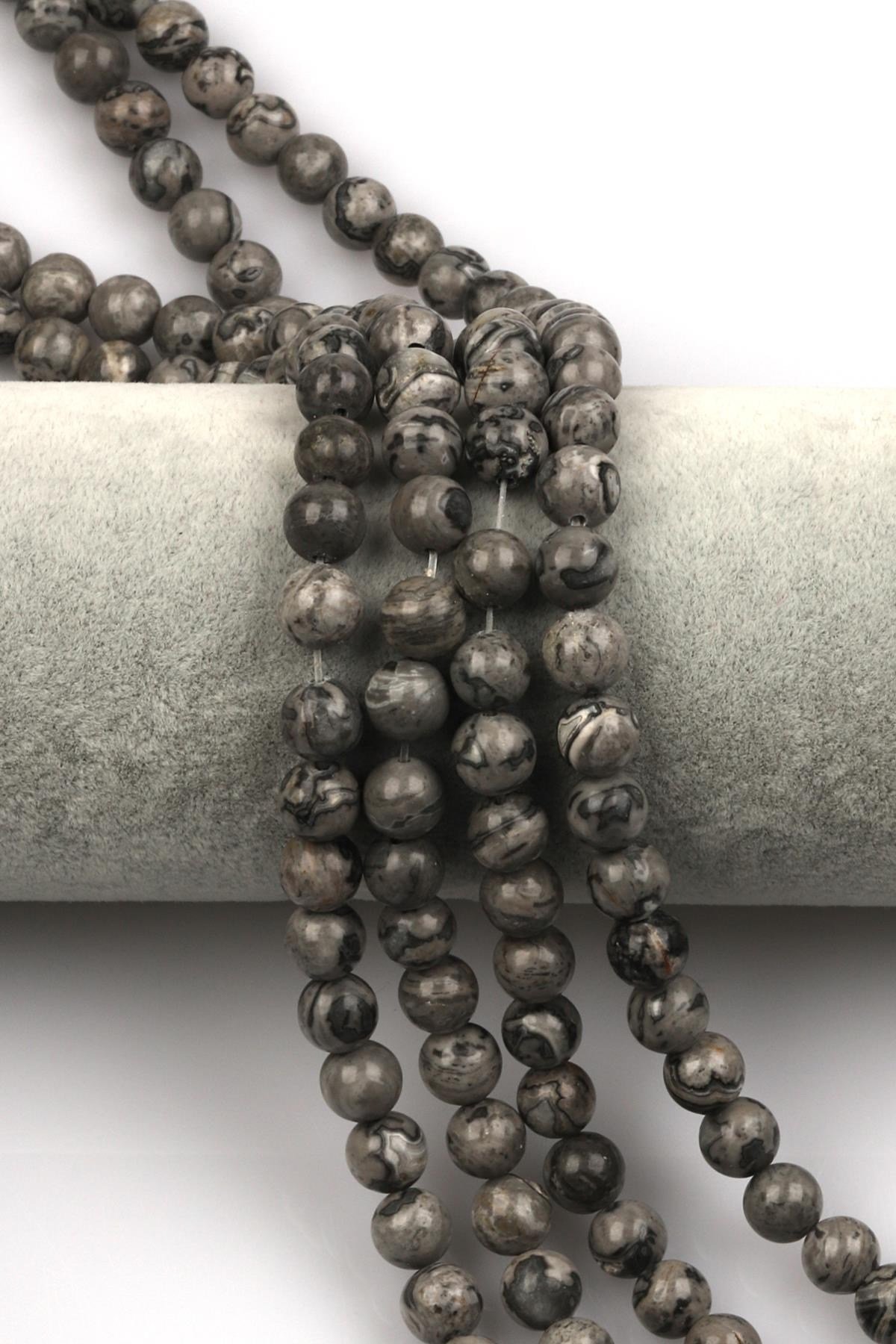 Gri Jasper Doğal Taş Dizi 8 mm Küre Kesim