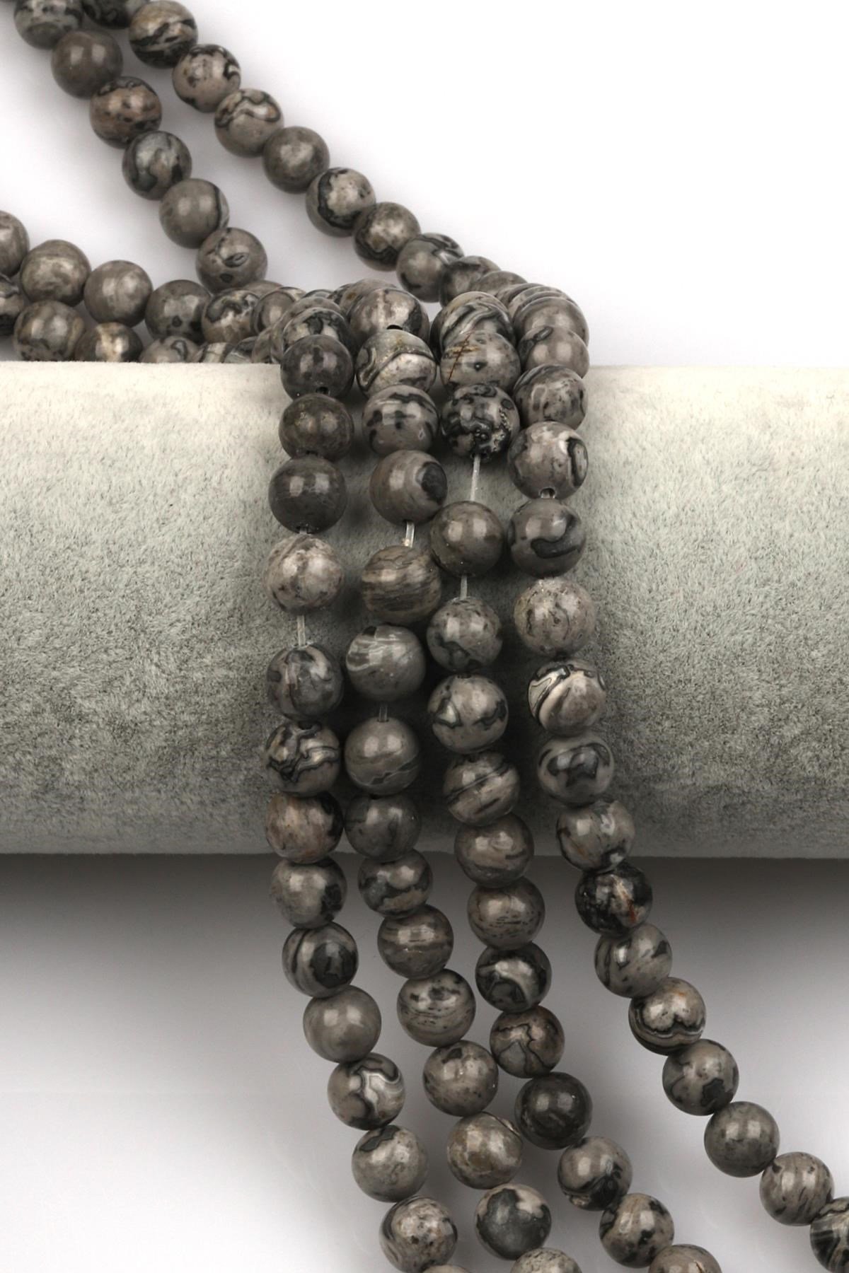 Gri Jasper Doğal Taş Dizi 8 mm Küre Kesim