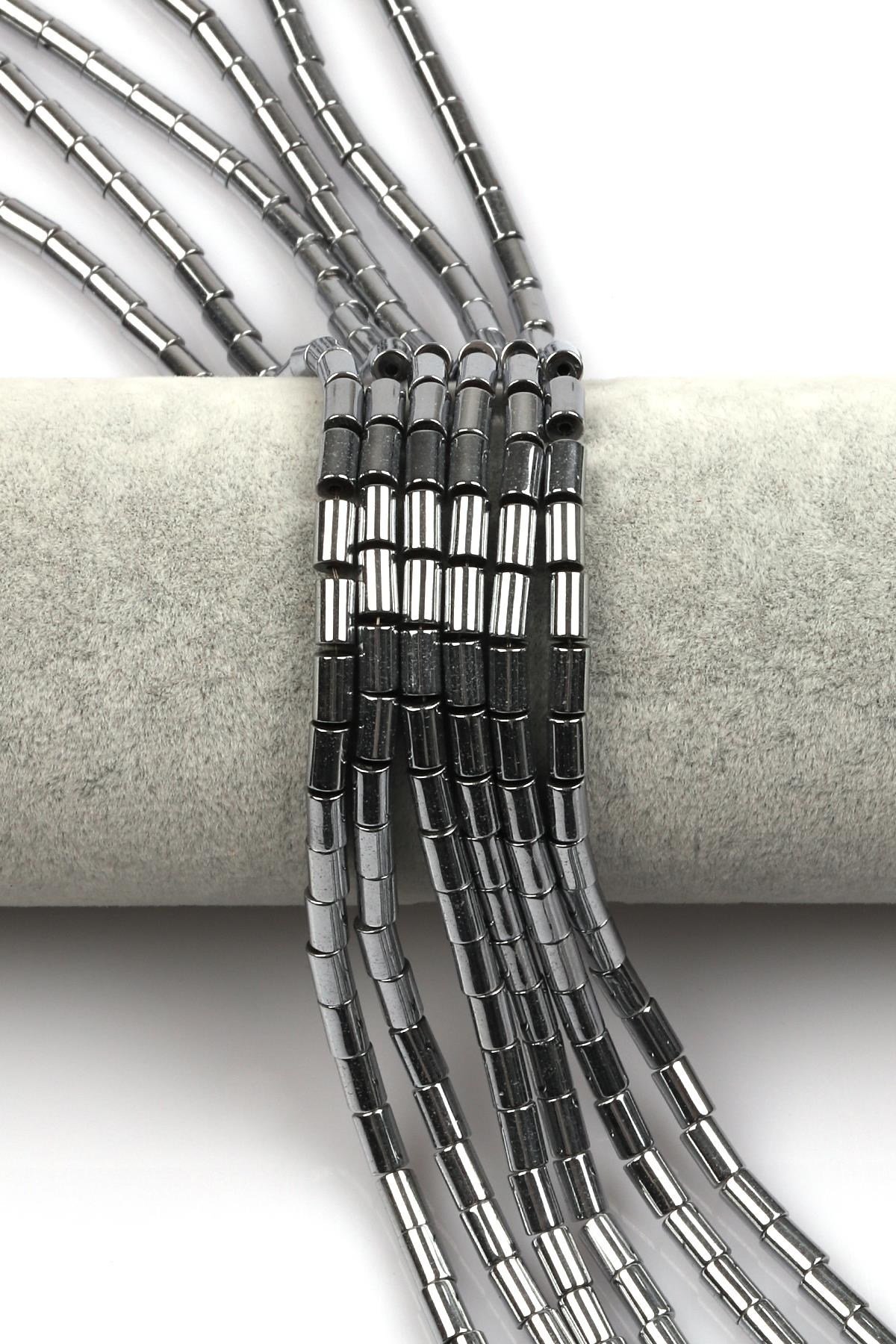 Gümüş Gri Renkli Hematit Dizi 4 x 6 mm Silindir Kesim