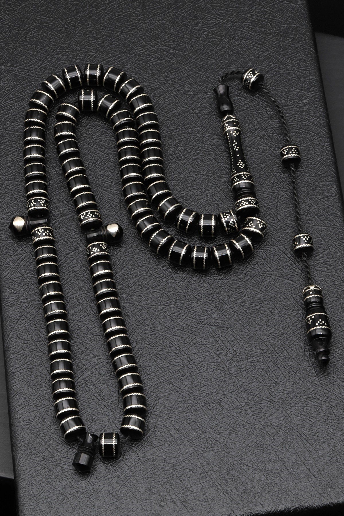 Gümüş İşlemeli Kuka Ağacı 66'lu Tesbih 8 x 7 mm Rondel Kesim - T-1749