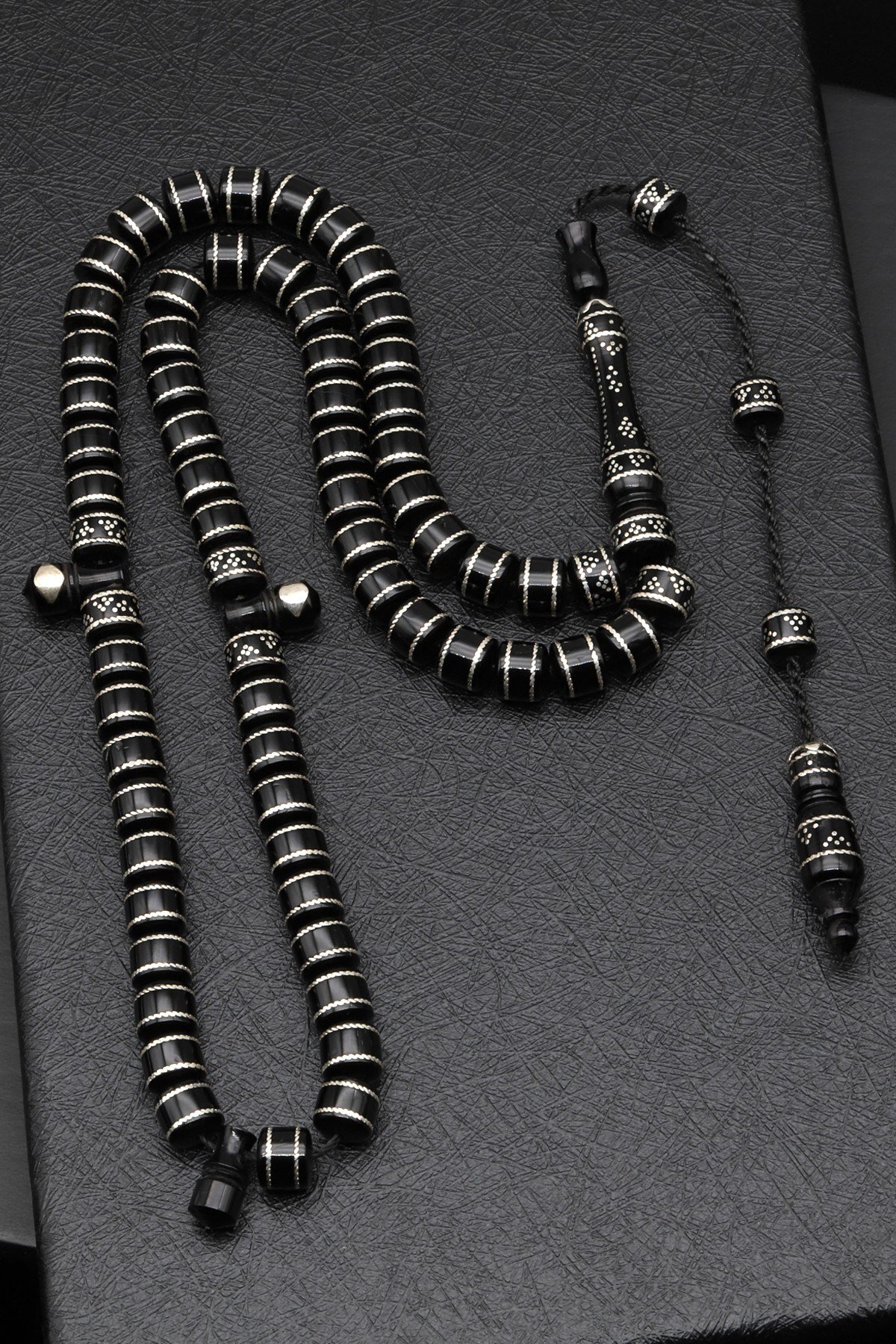 Gümüş İşlemeli Kuka Ağacı 66'lu Tesbih 8 x 7 mm Rondel Kesim - T-1749