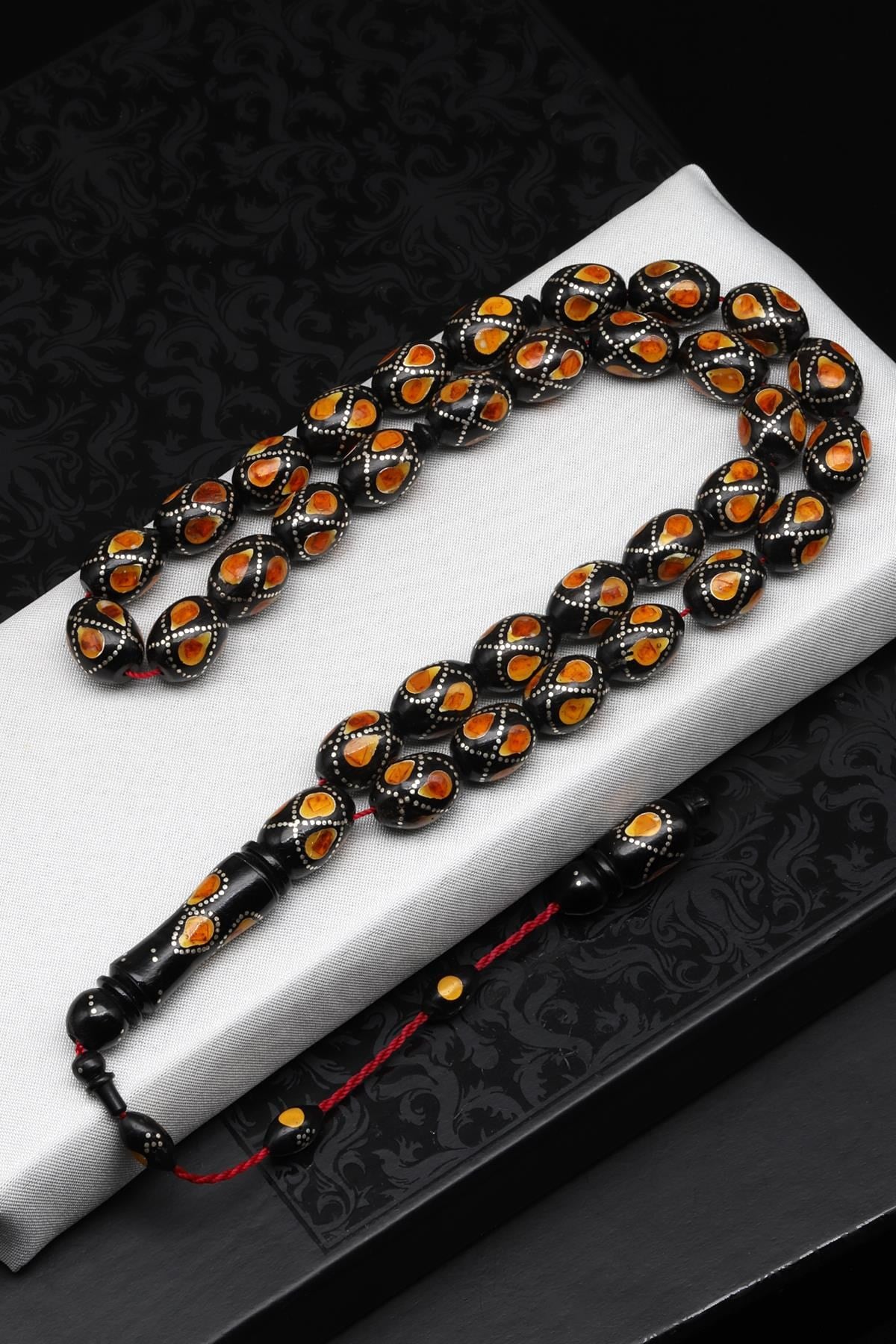 Gümüş İşlemeli Kuka Tesbih 9 x 13 mm Beyzi Kesim