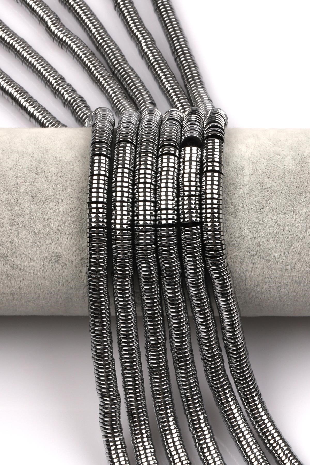 Gümüş Renk Hematit Dizi 1 x 6 mm Pul Kesim