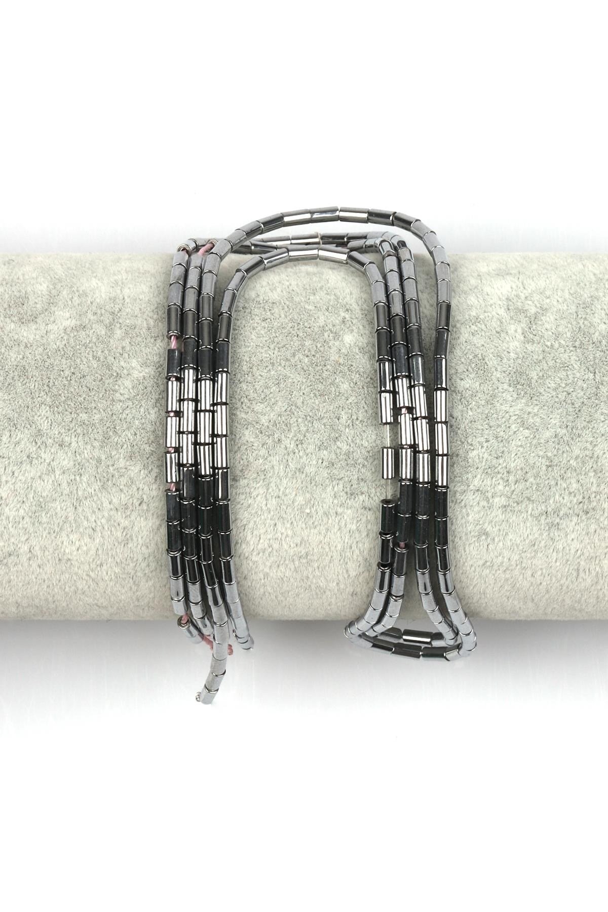 Gümüş Renk Hematit Dizi 2 x 4 mm Boru Kesim