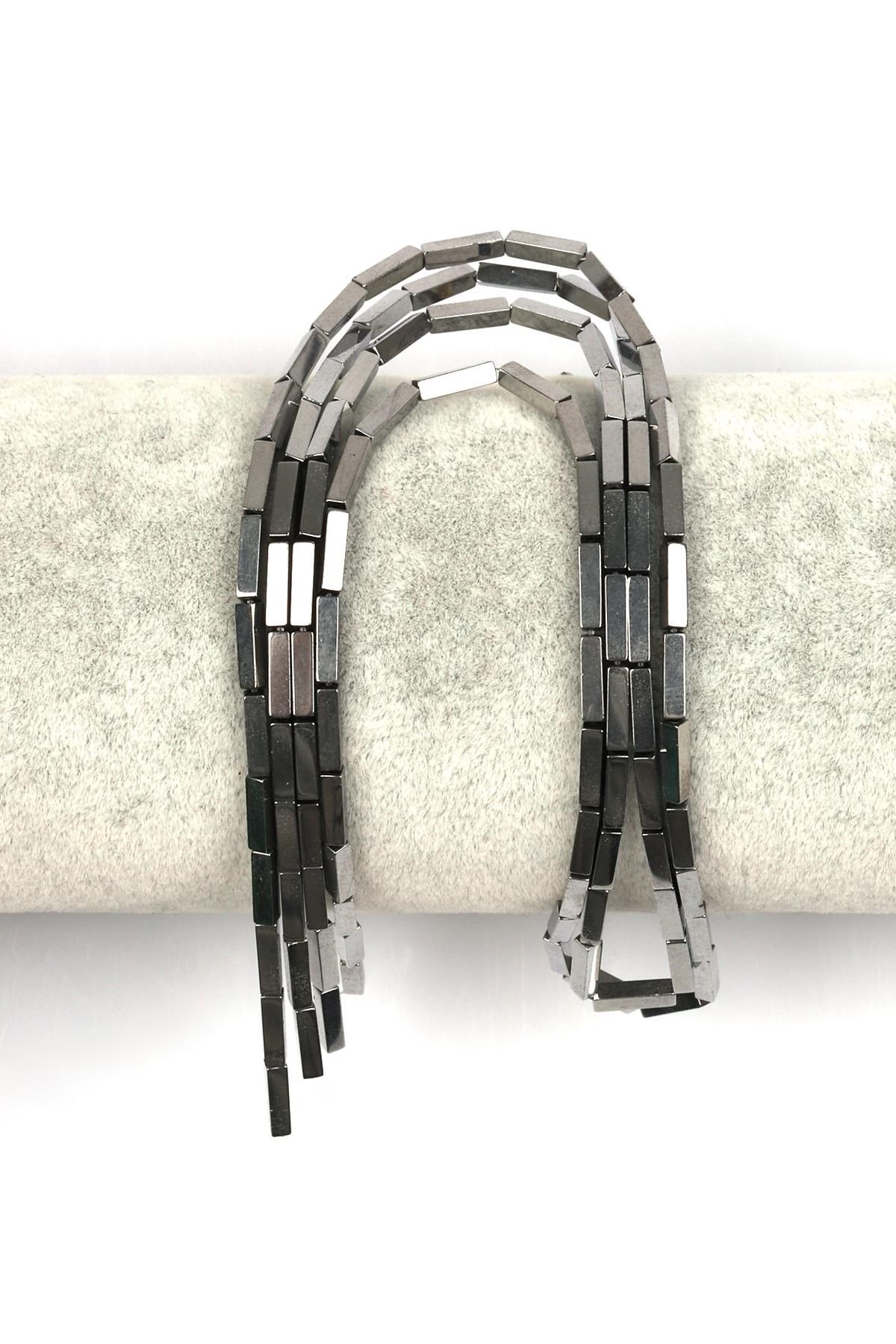 Gümüş Renk Hematit Dizi 2 x 8 mm Boru Kesim