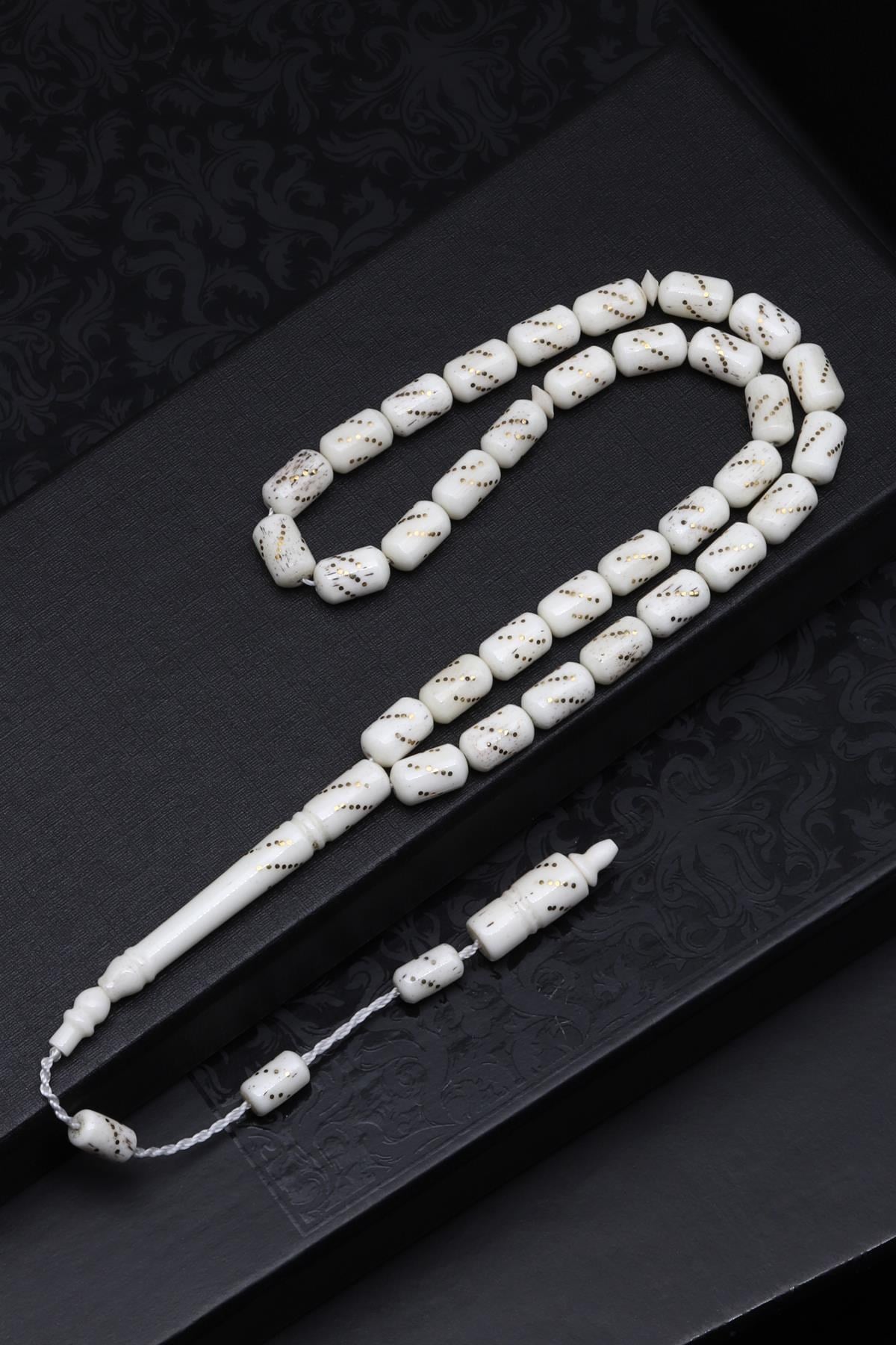 İşlemeli Kemik Tesbih 6 x 10 mm Kapsül Kesim - T-1528