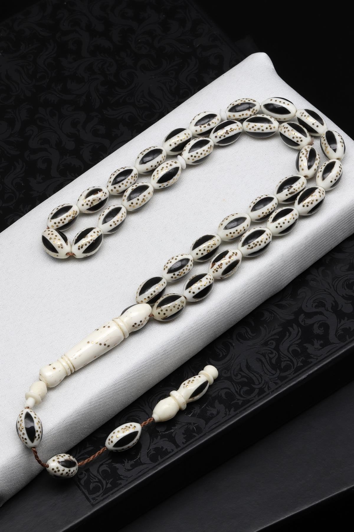 İşlemeli Kemik Tesbih 8 x 12 mm Arpa Kesim