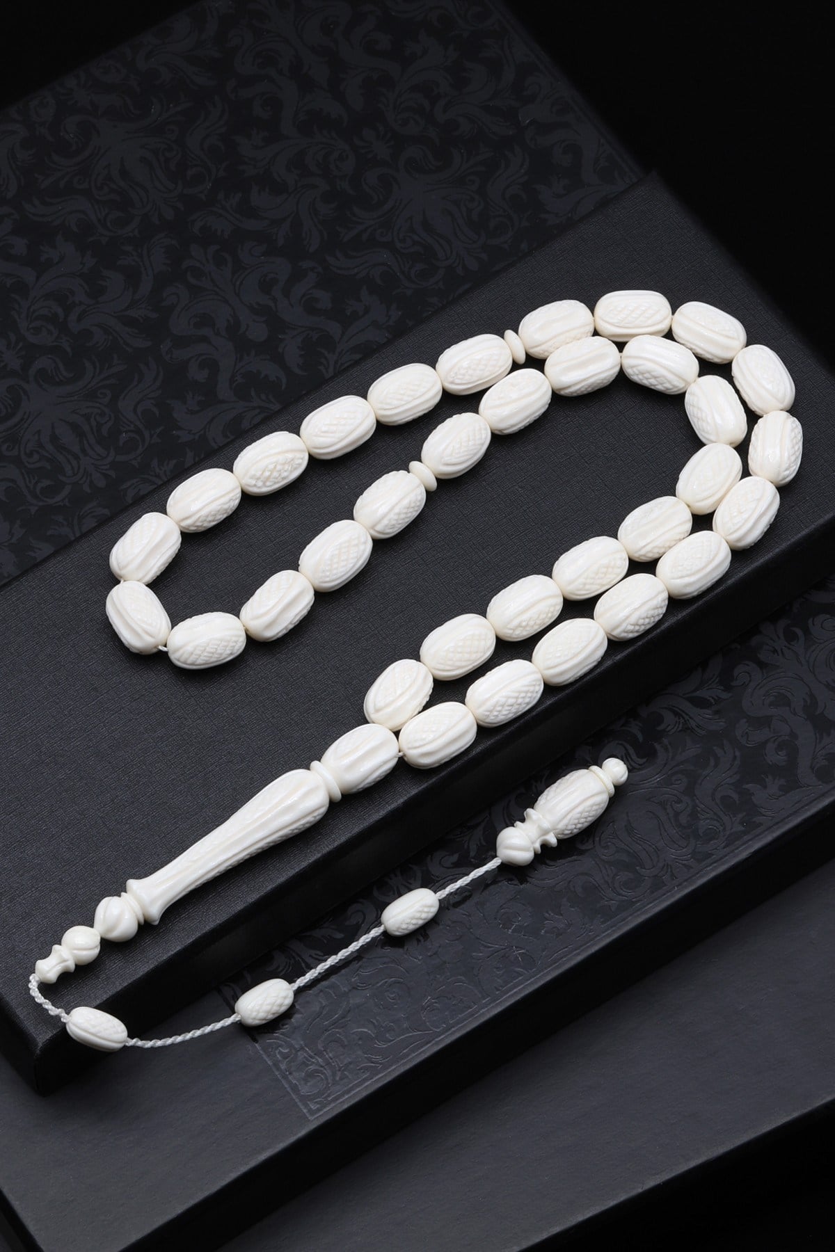 İşlemeli Kemik Tesbih 8 x 13 mm Kapsül Kesim - T-1813