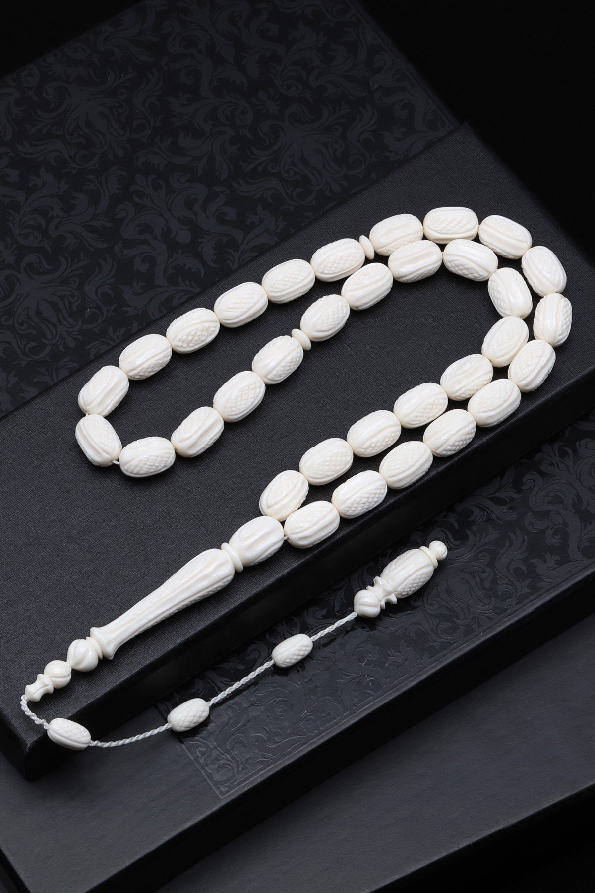 İşlemeli Kemik Tesbih 8 x 13 mm Kapsül Kesim - T-1813