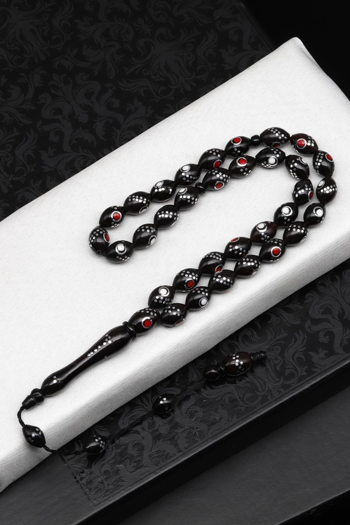 İşlemeli Kuka Ağacı Tesbih 7 x 10 mm Arpa Kesim