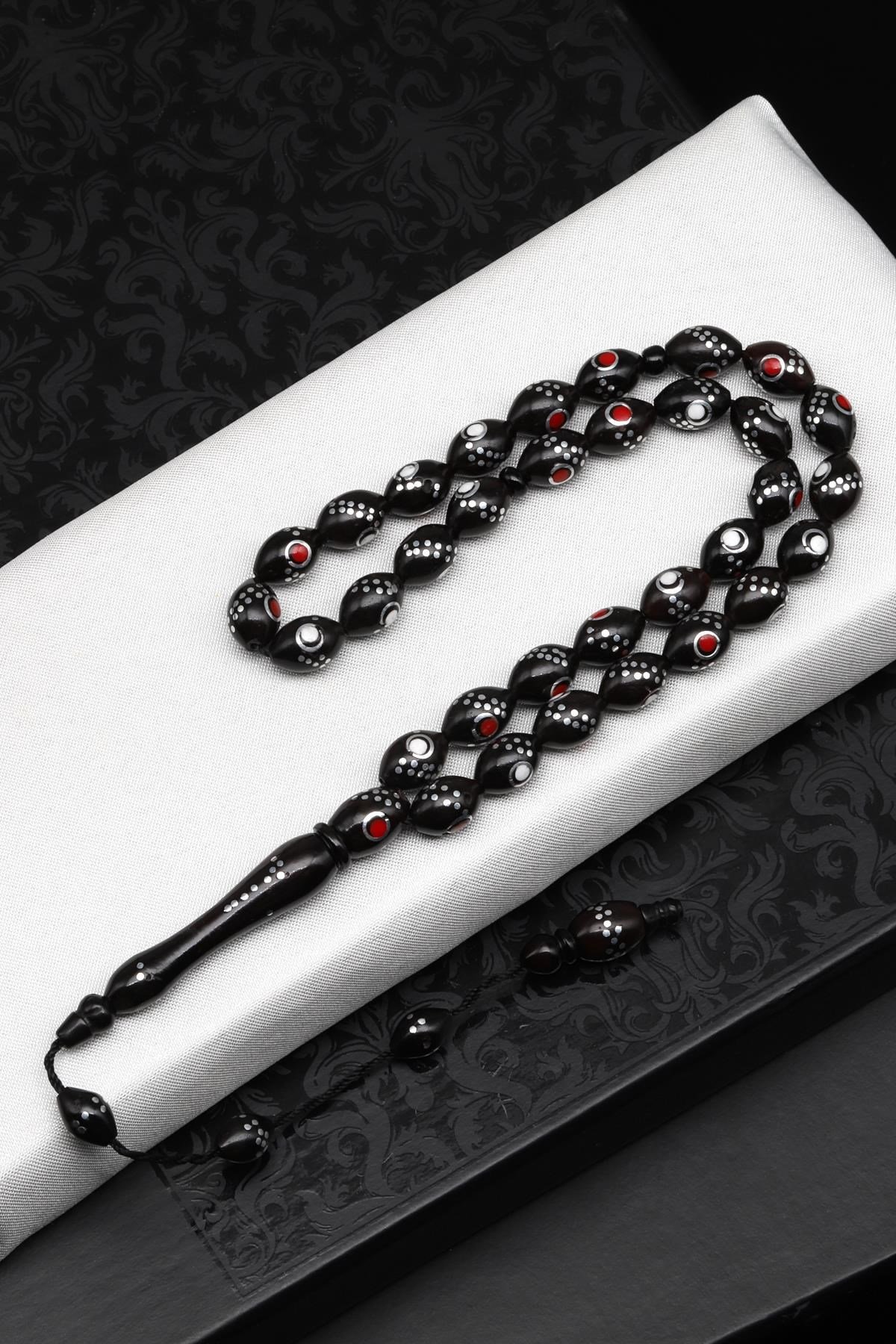İşlemeli Kuka Ağacı Tesbih 7 x 10 mm Arpa Kesim