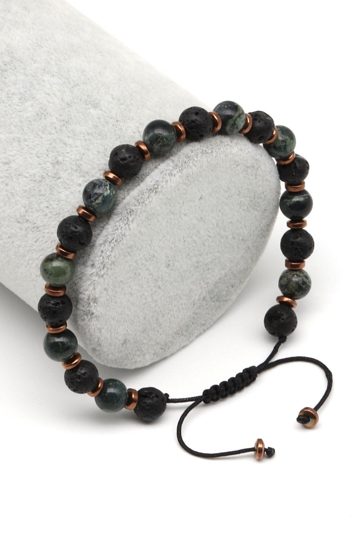 Jasper-Lav Doğal Taş Makrome Örme Bileklik Küre Kesim - BMK-681