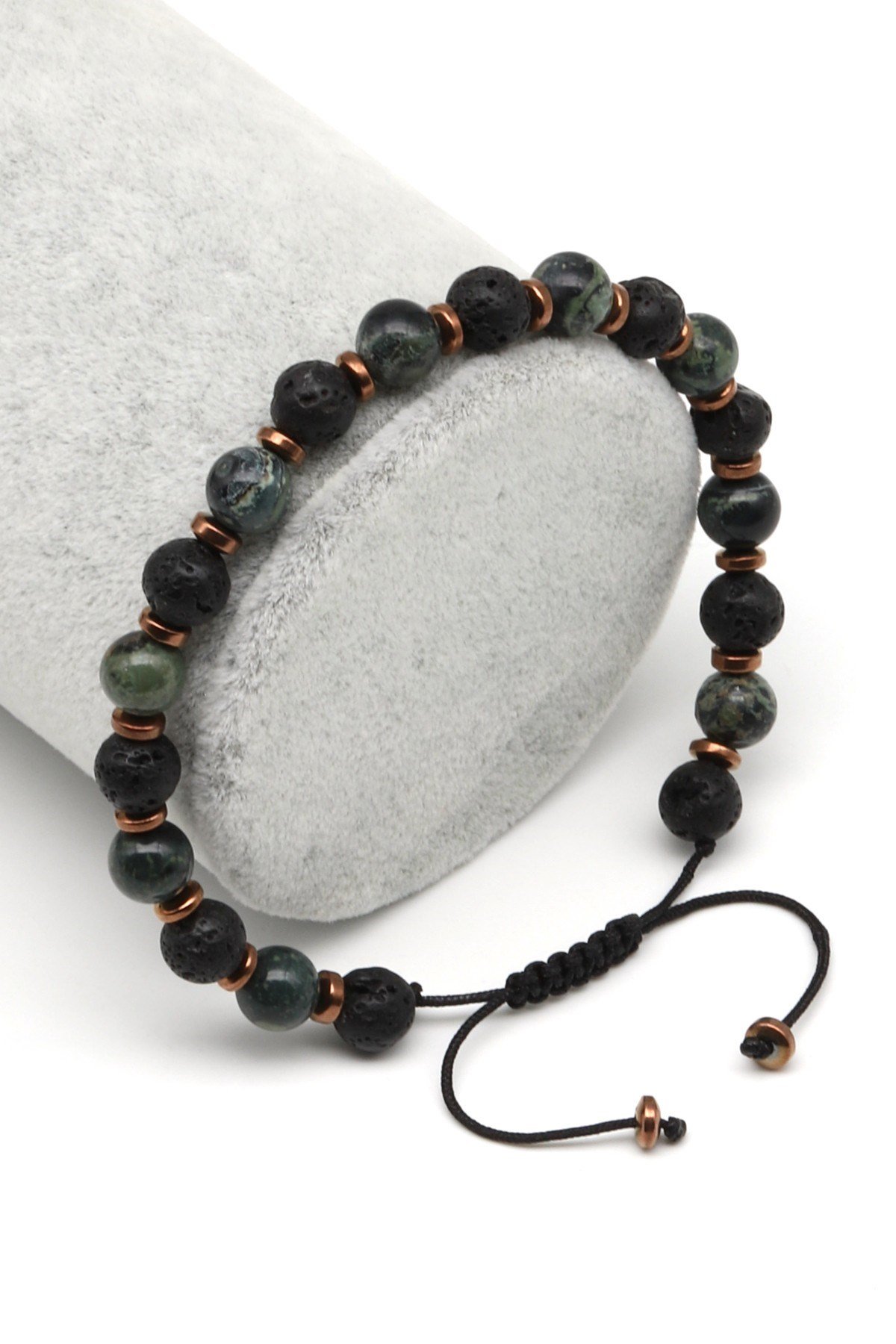 Jasper-Lav Doğal Taş Makrome Örme Bileklik Küre Kesim - BMK-681
