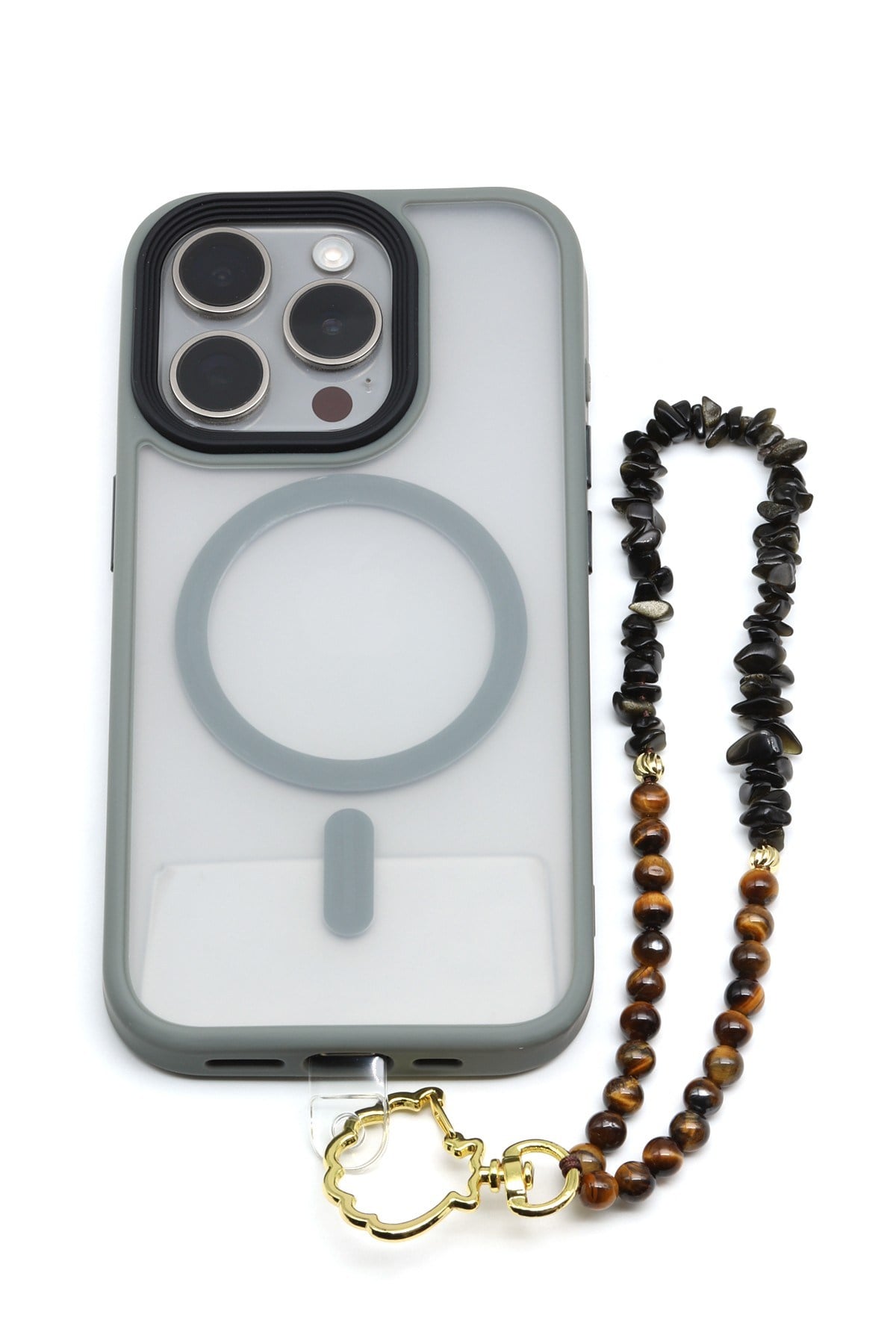 Kaplan Gözü-Golden Obsidyen Doğal Taş Telefon Askısı - ANH-0138