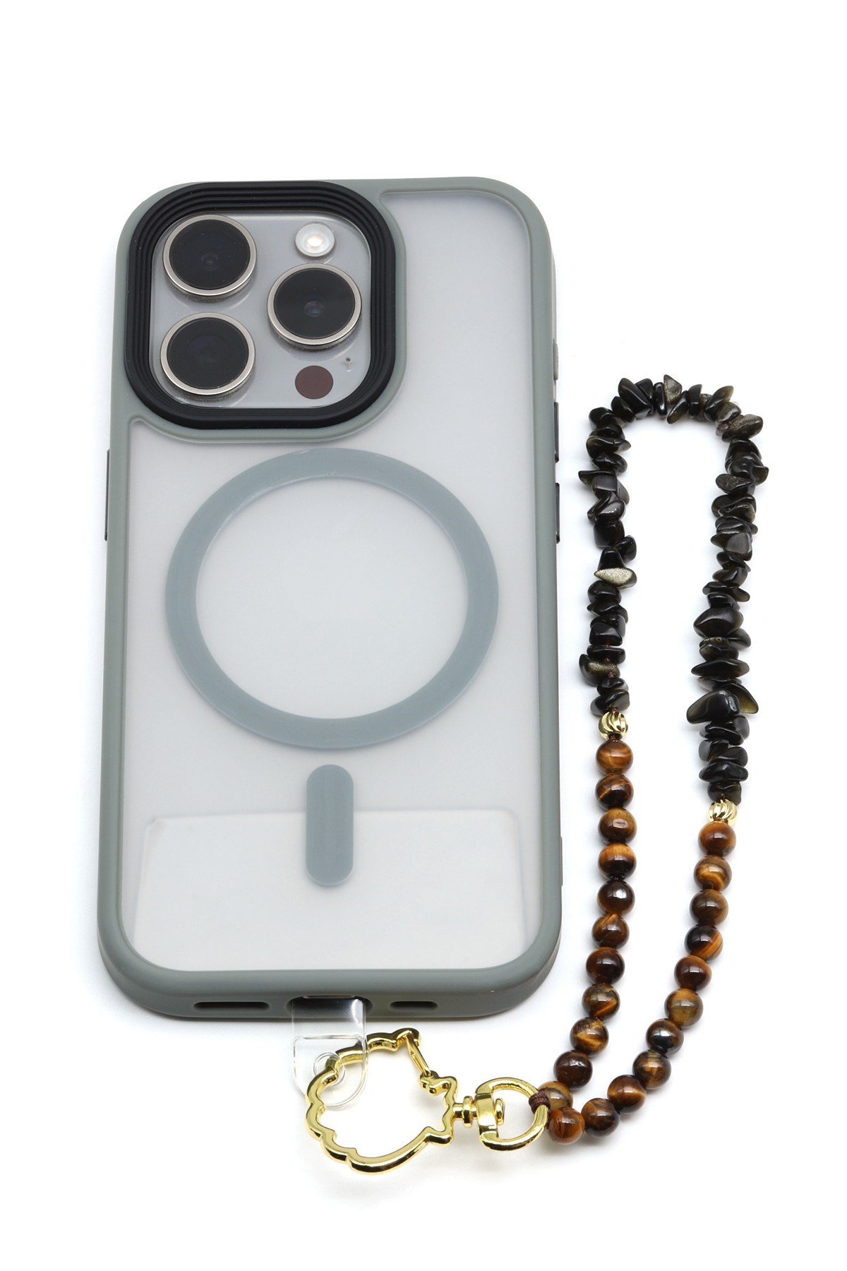 Kaplan Gözü-Golden Obsidyen Doğal Taş Telefon Askısı - ANH-0138