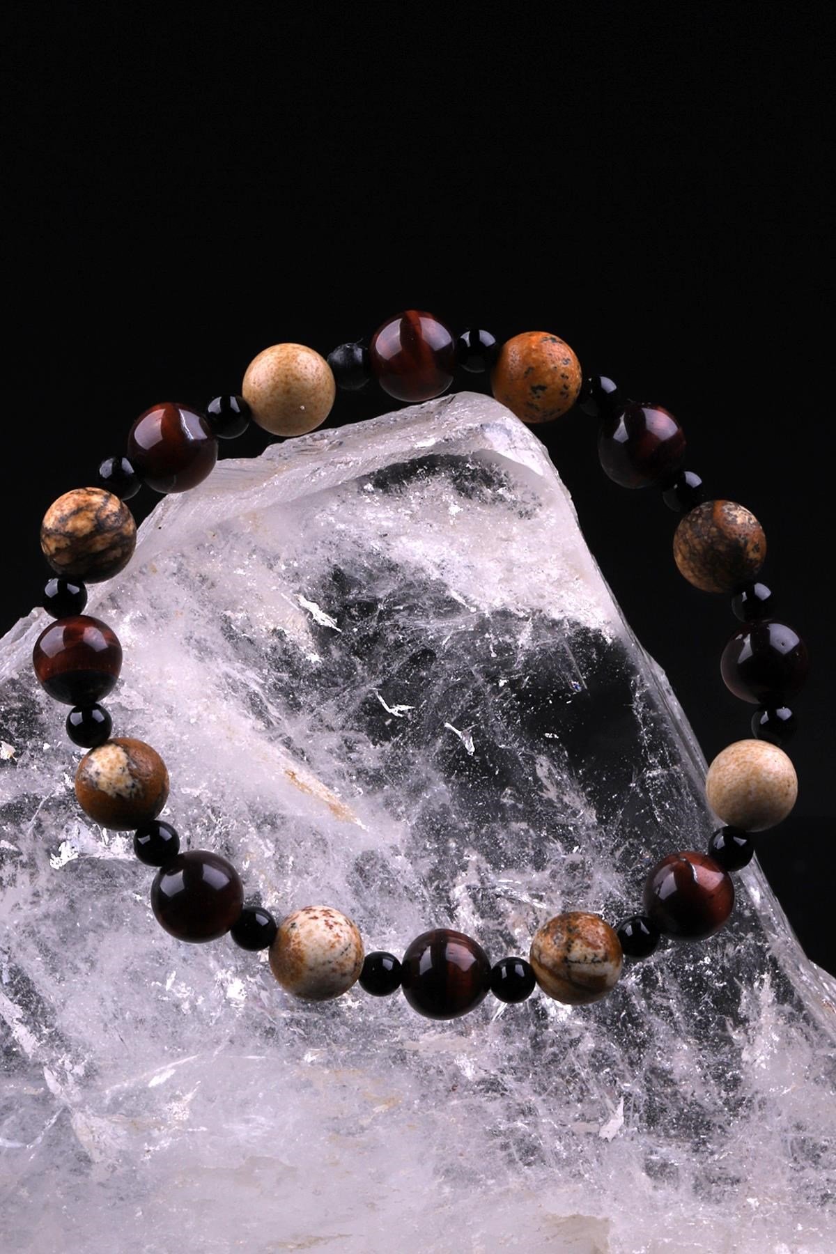 Kaplan Gözü - Oniks - Picture Jasper Doğal Taş Tasarım Bileklik