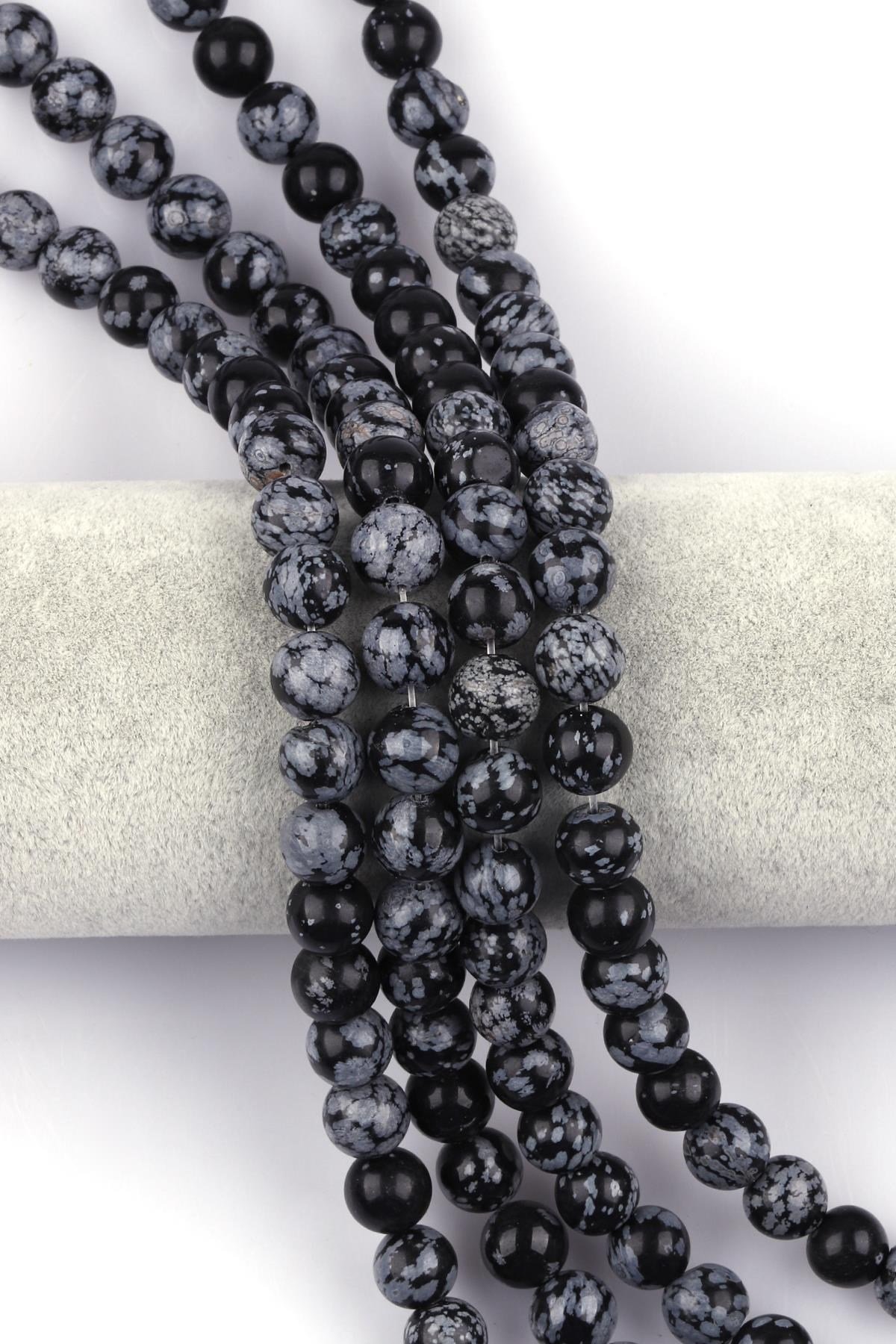 Karlı Obsidyen Doğal Taş Dizi 10 mm Küre Kesim