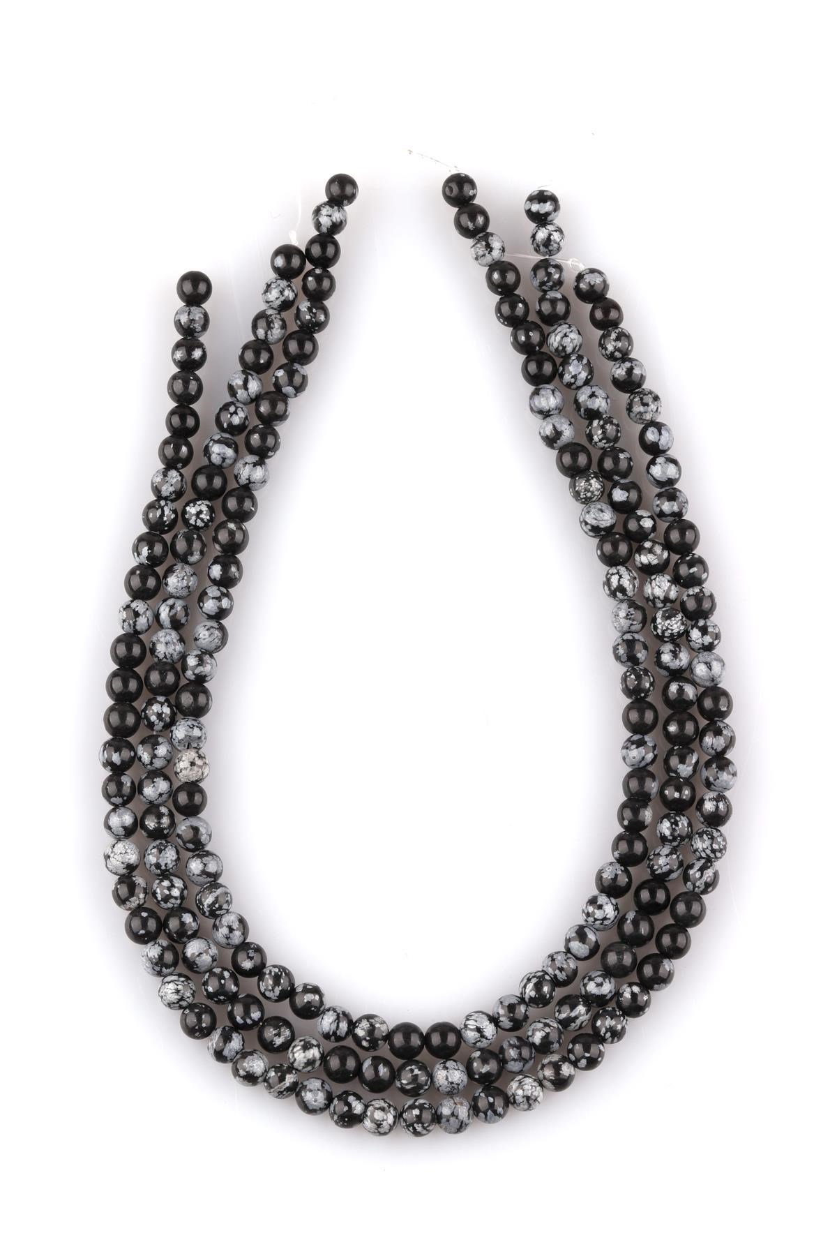 Karlı Obsidyen Doğal Taş Dizi 6 mm Küre Kesim