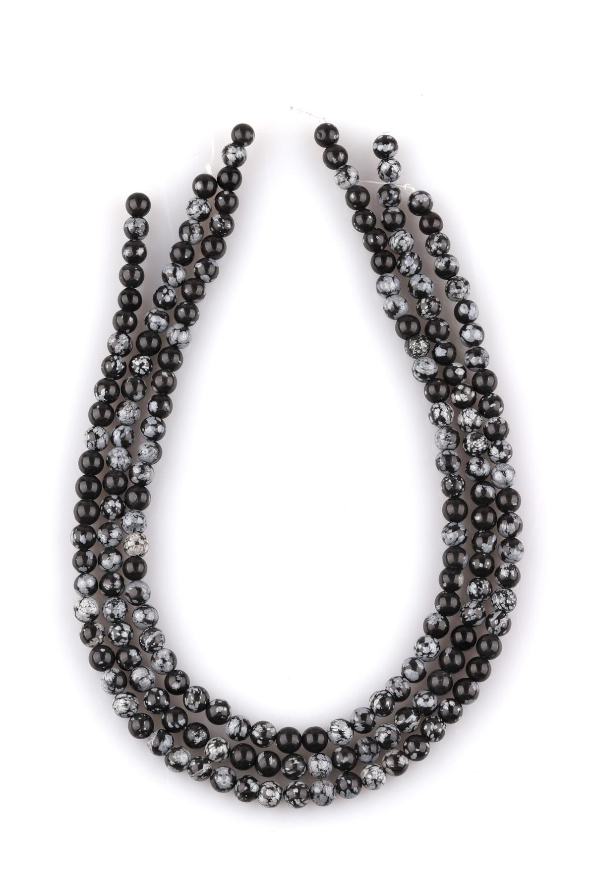 Karlı Obsidyen Doğal Taş Dizi 6 mm Küre Kesim