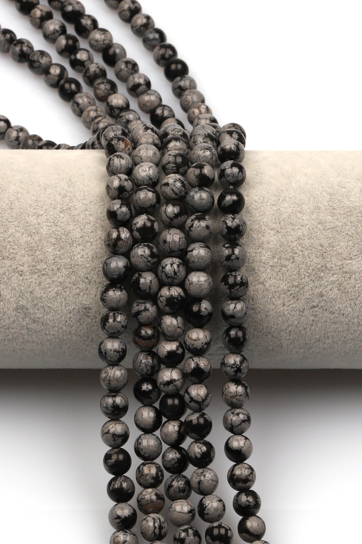 Karlı Obsidyen Doğal Taş Dizi 6 mm Küre Kesim - DZ-1079