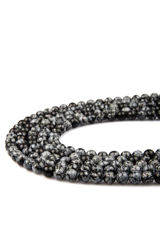 Karlı Obsidyen Doğal Taş Dizi 8 mm Küre Kesim
