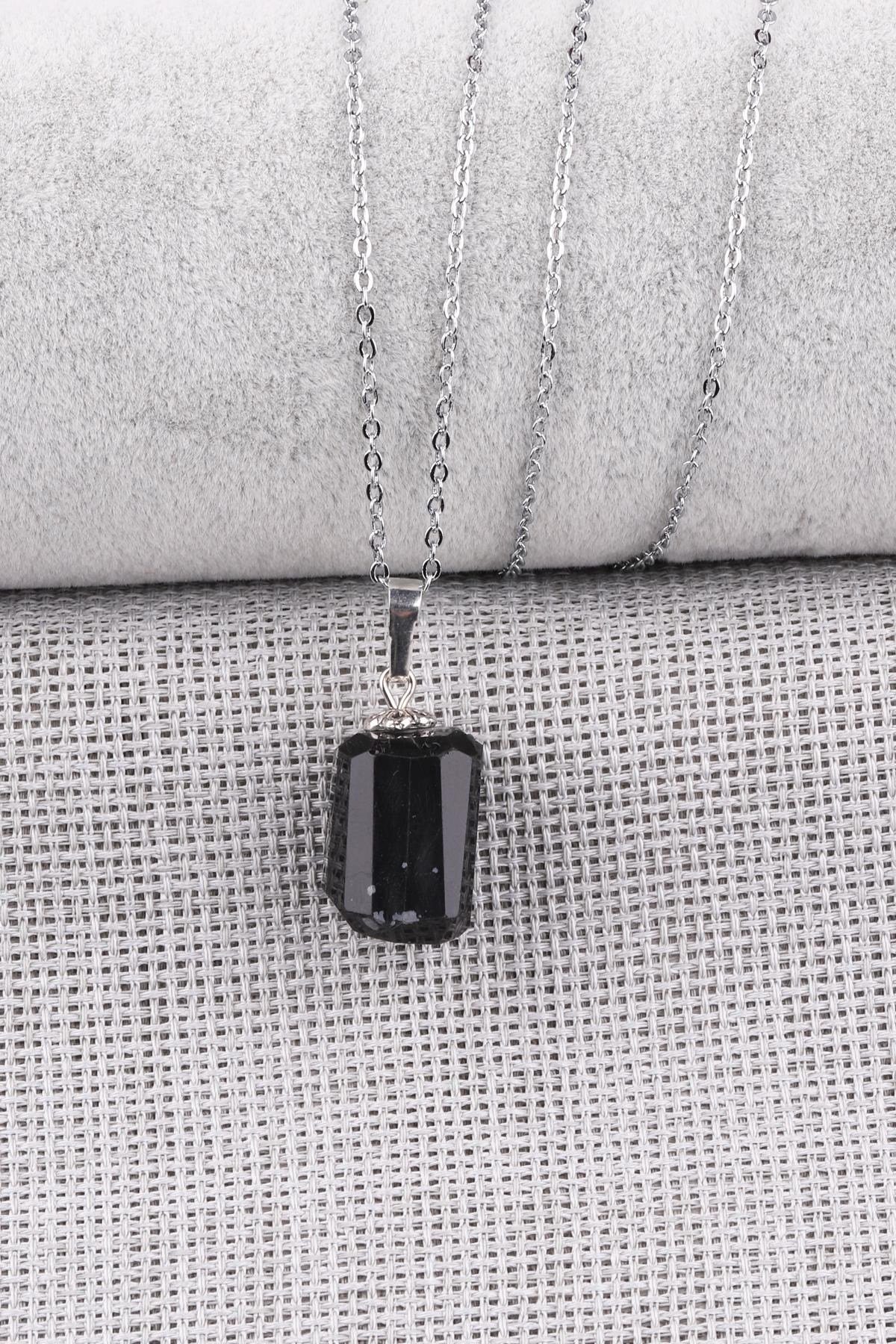 Karlı Obsidyen Doğal Taş Kolye