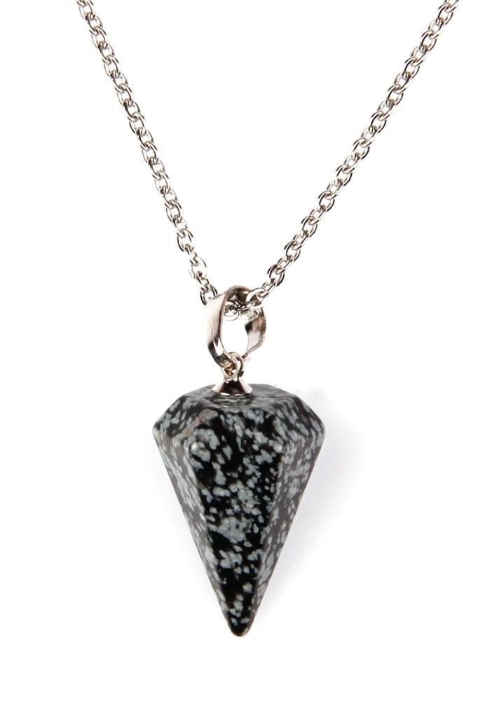 Karlı Obsidyen Doğal Taş Pandül Kolye