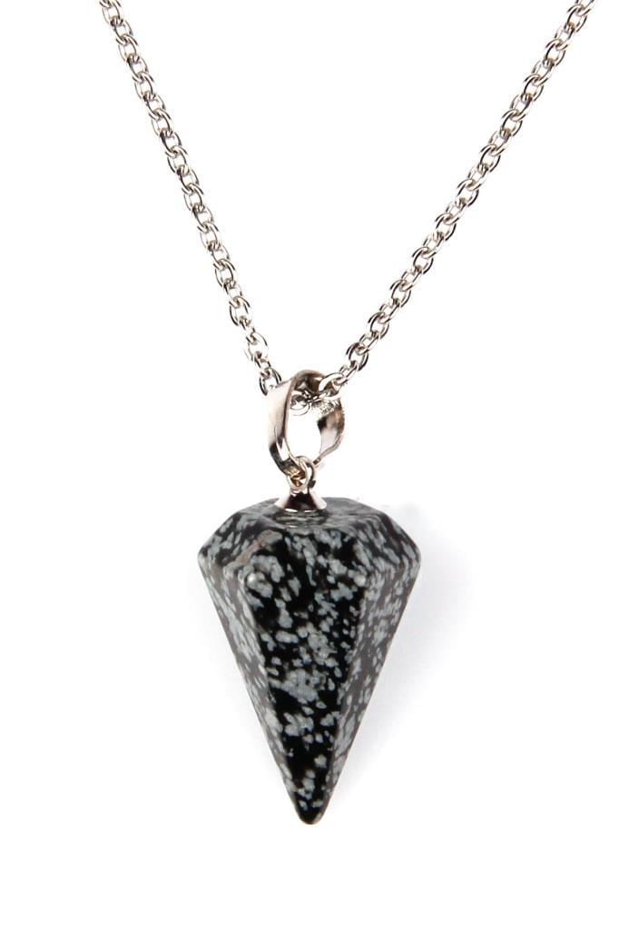 Karlı Obsidyen Doğal Taş Pandül Kolye