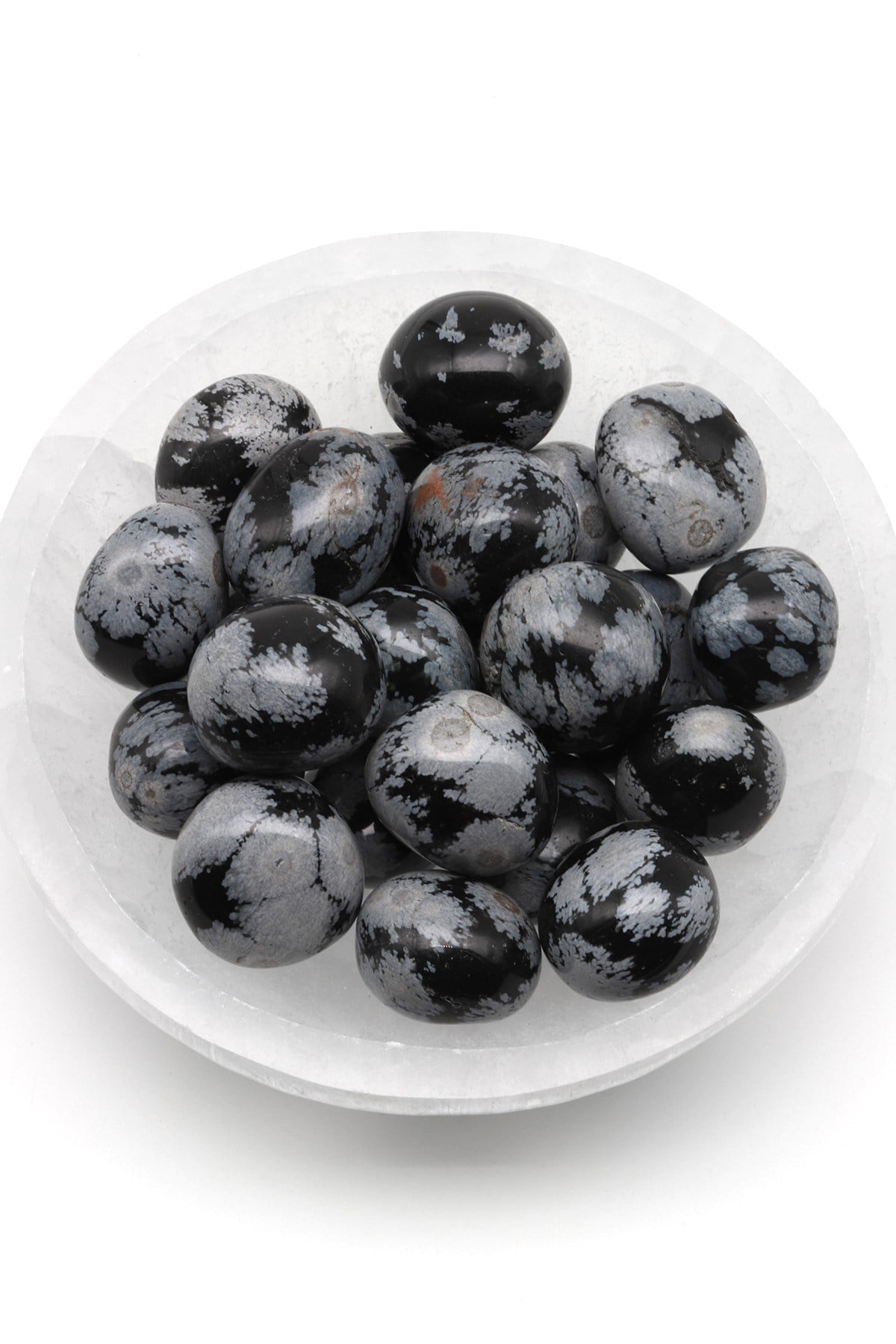 Karlı Obsidyen Doğal Taş Tamburlanmış Parça - Tımbıl