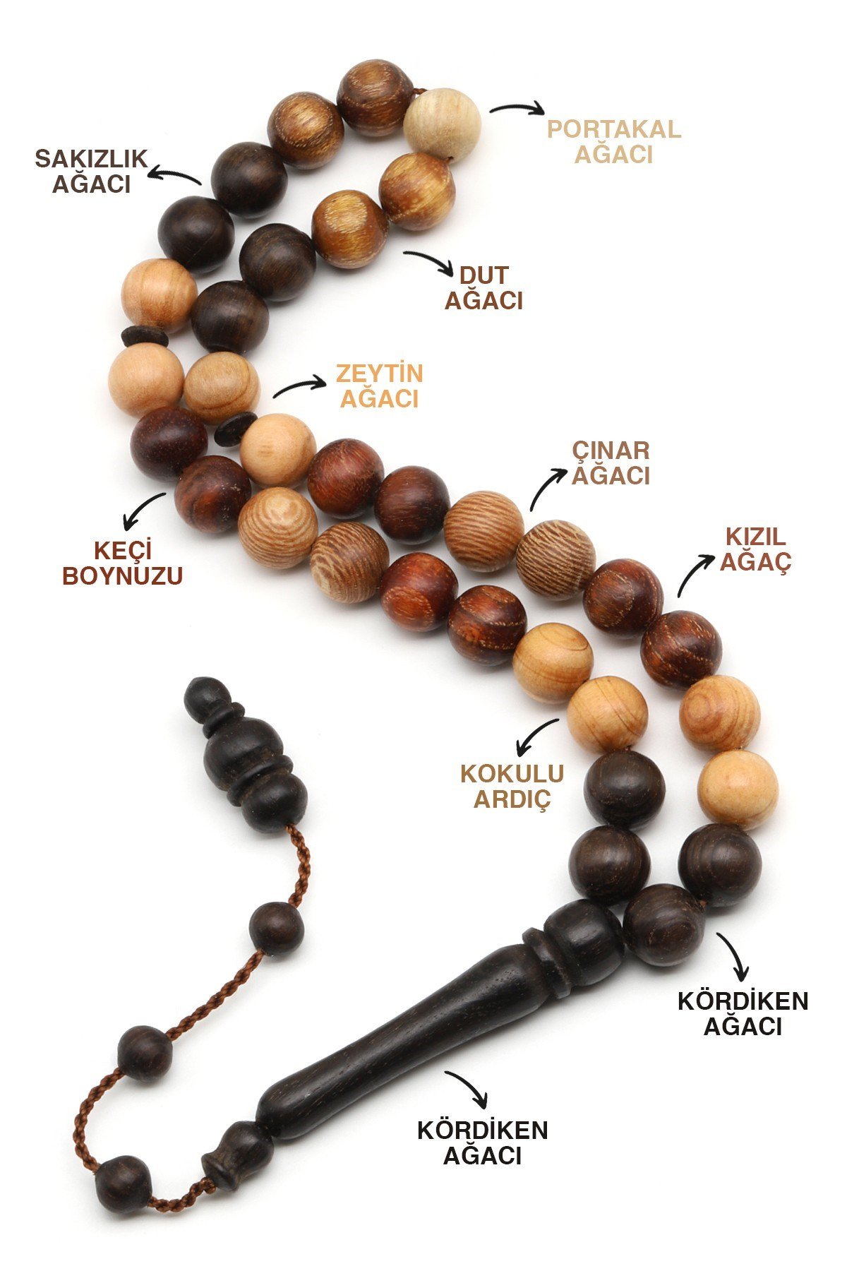 Karma Ağaç Tesbih 10 mm Küre Kesim - T-1823