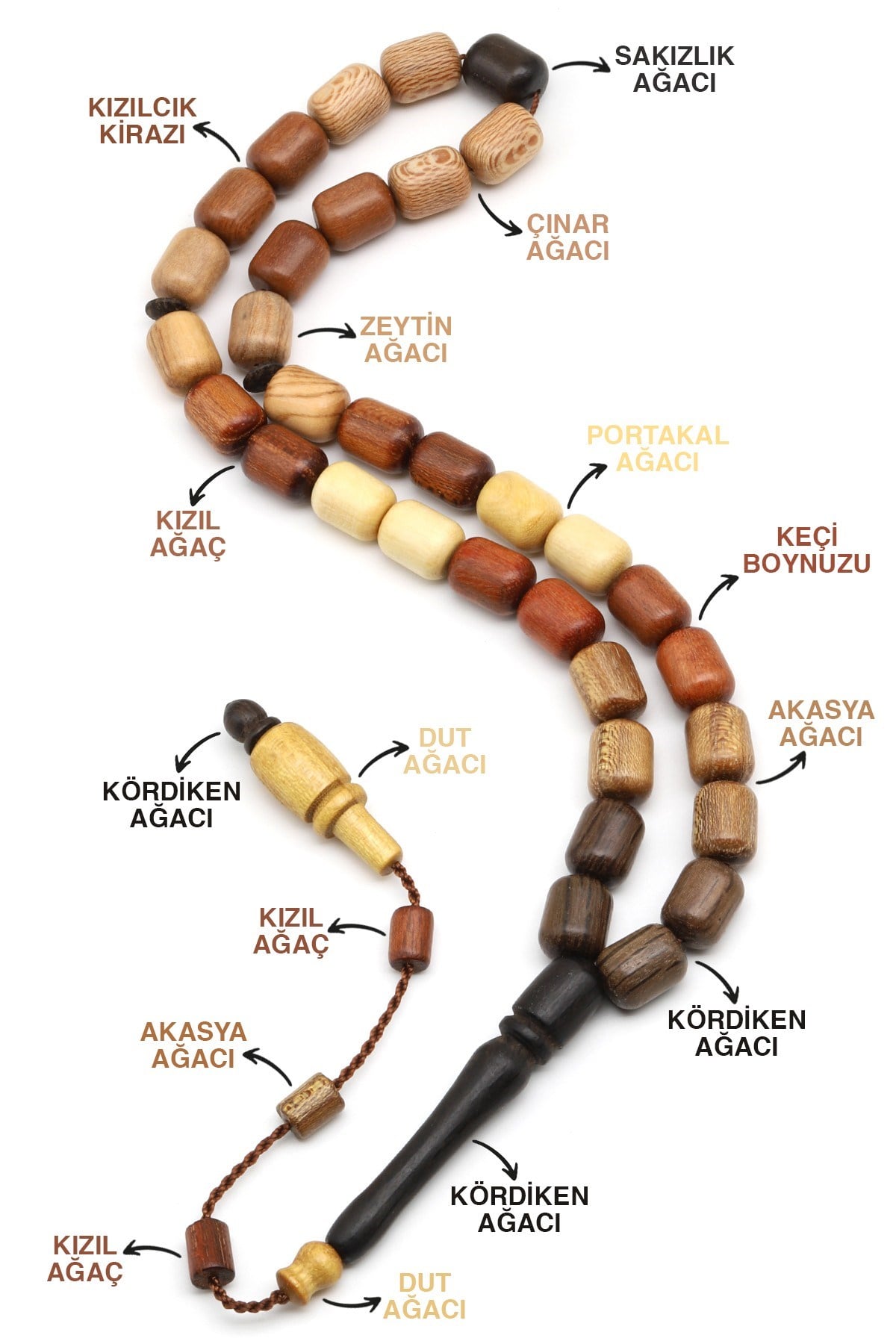 Karma Ağaç Tesbih 8 x 11 mm Kapsül Kesim - T-1822