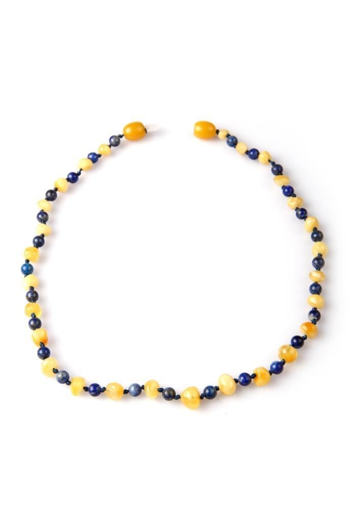 Kehribar – Lapis Lazuli Doğal Taş Bebek Diş Kolyesi