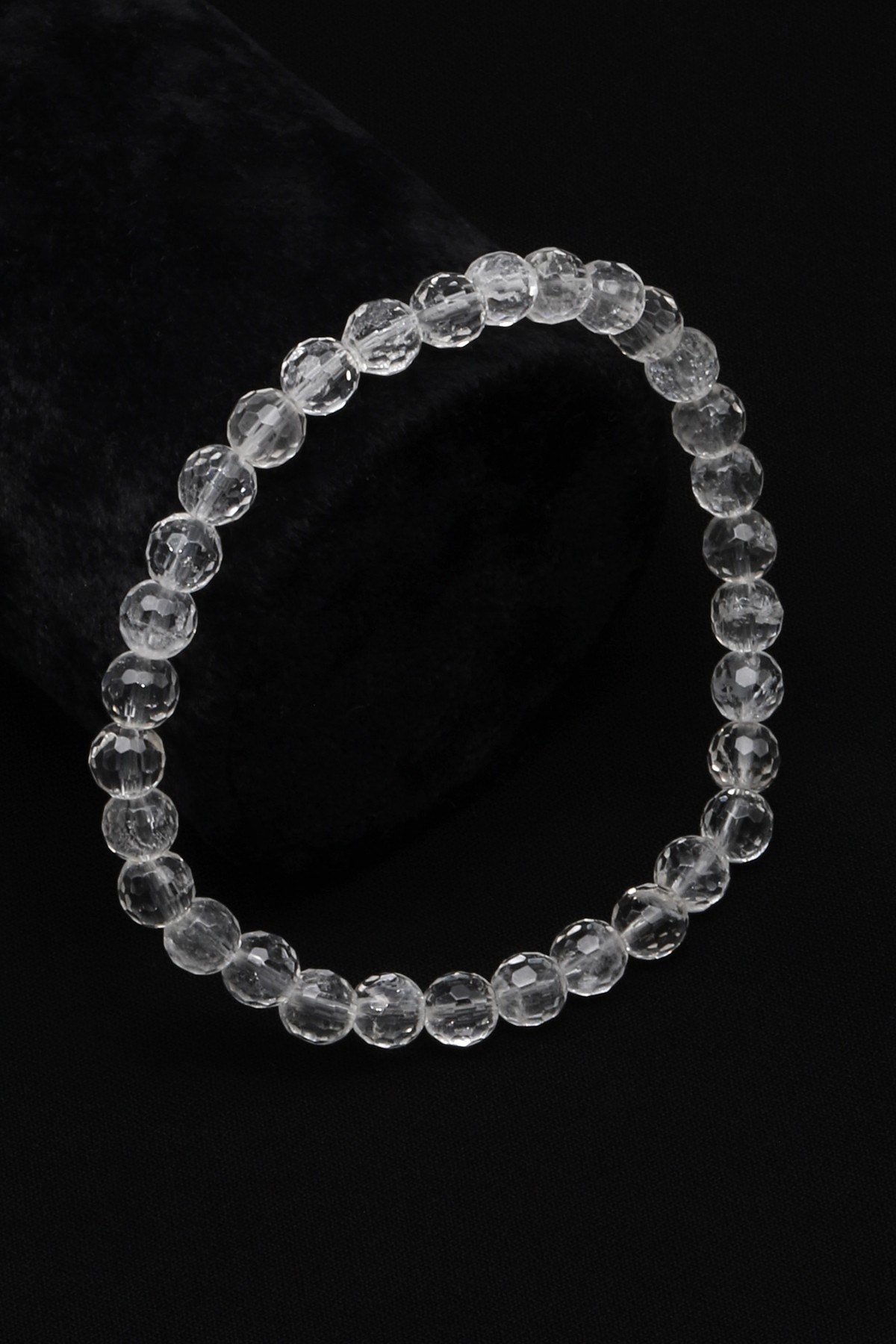 Kristal Kuvars Doğal Taş Bileklik 6 mm Fasetli Küre Kesim - BLK-2325