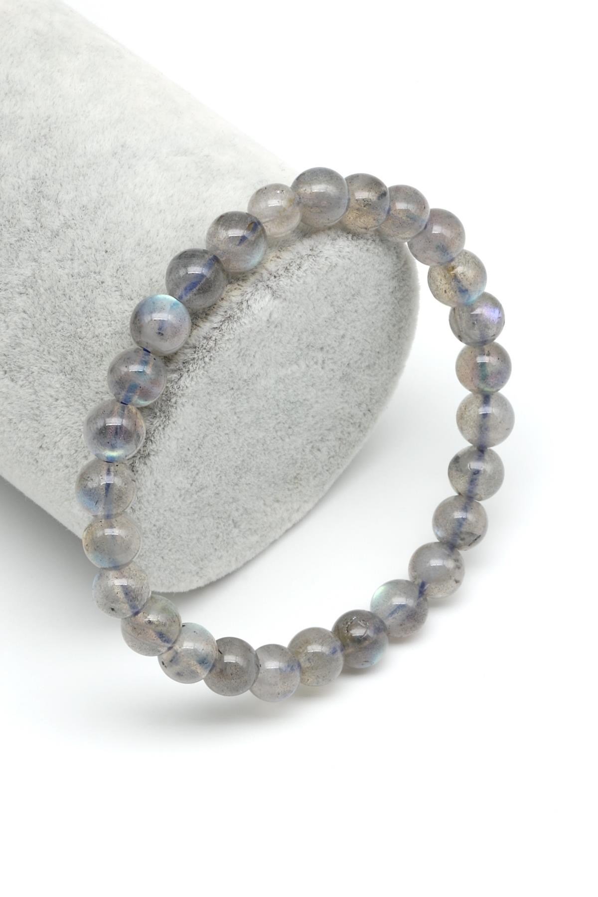 Labradorit ( AA Kalite ) Doğal Taş Bileklik 7 mm Küre Kesim