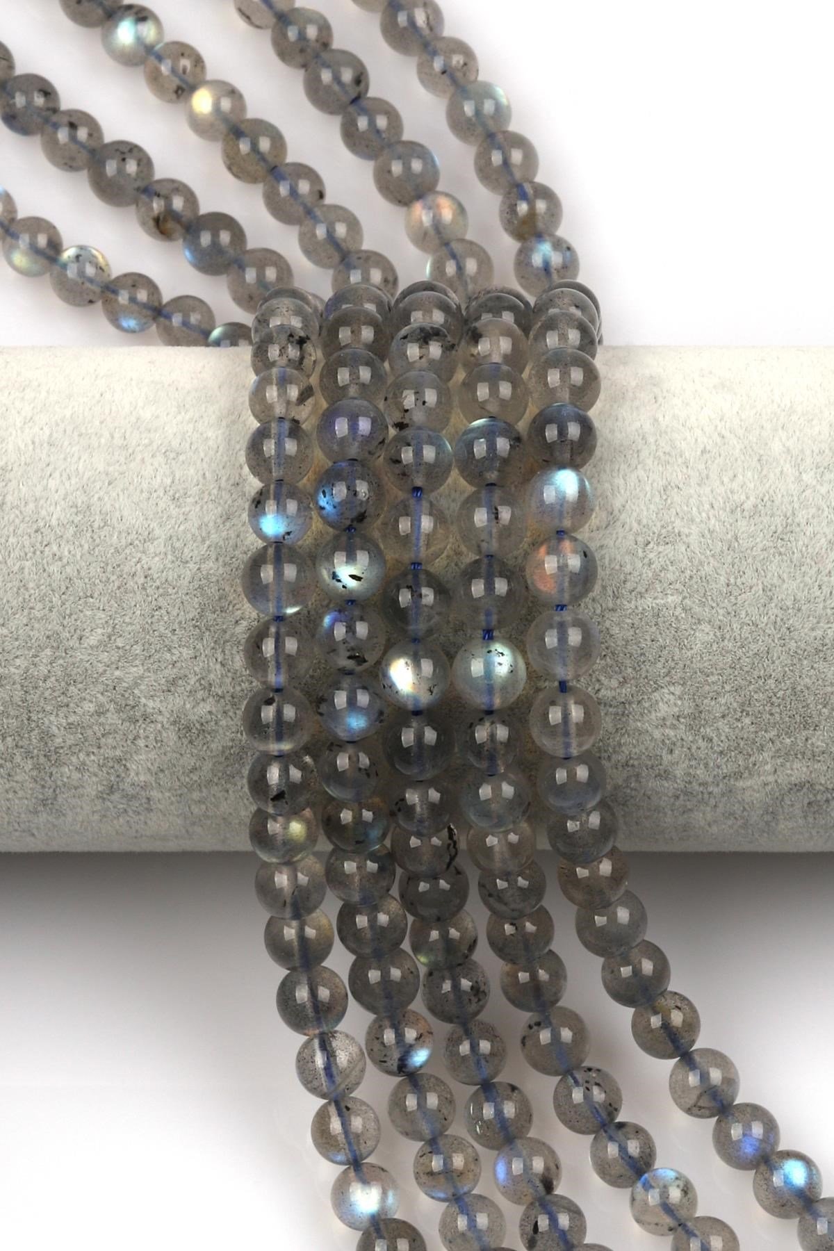 Labradorit (AA Kalite) Doğal Taş Dizi 7 mm Küre Kesim