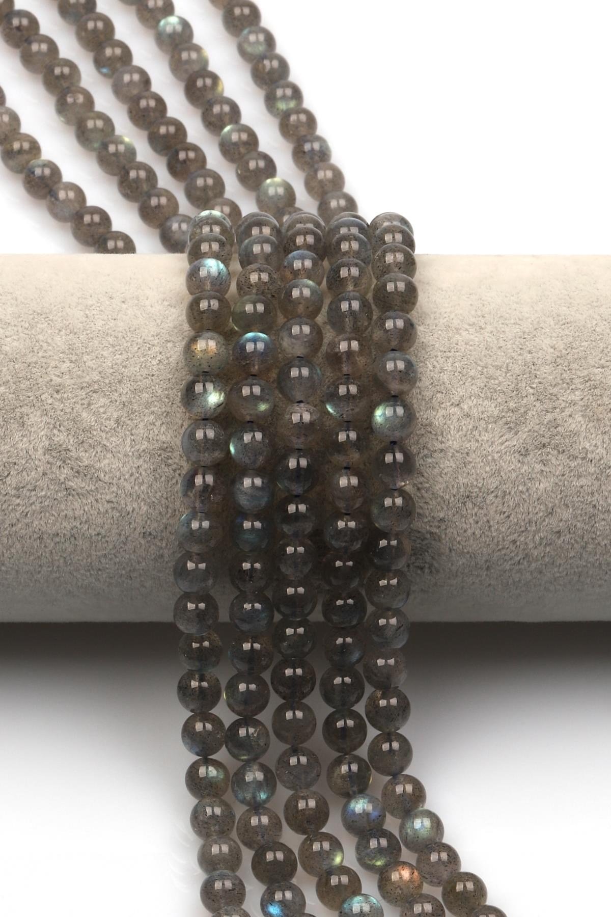 Labradorit (AAA Kalite) Doğal Taş Dizi 6 mm Küre Kesim