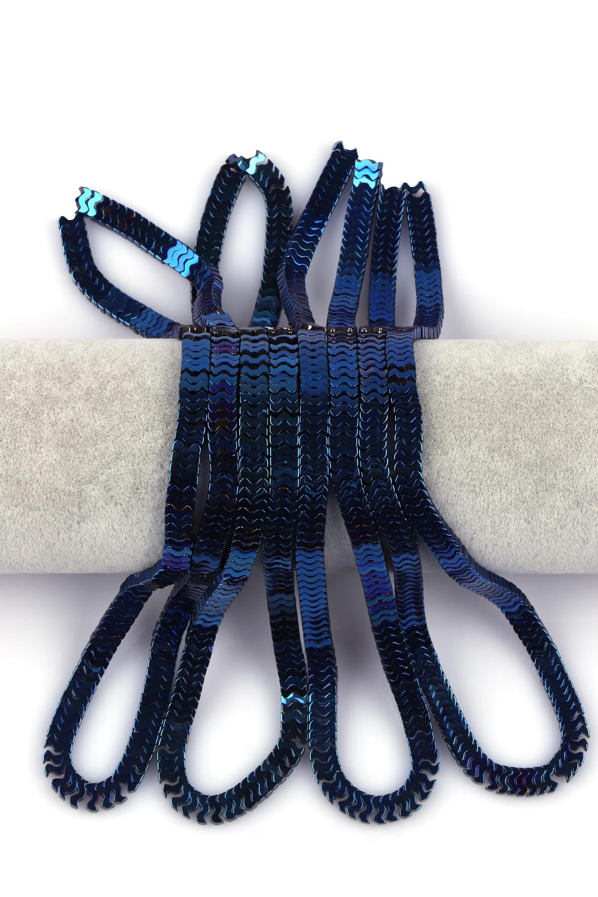 Lacivert Hematit Doğal Taş Dizi 7 x 1 mm W Kesim