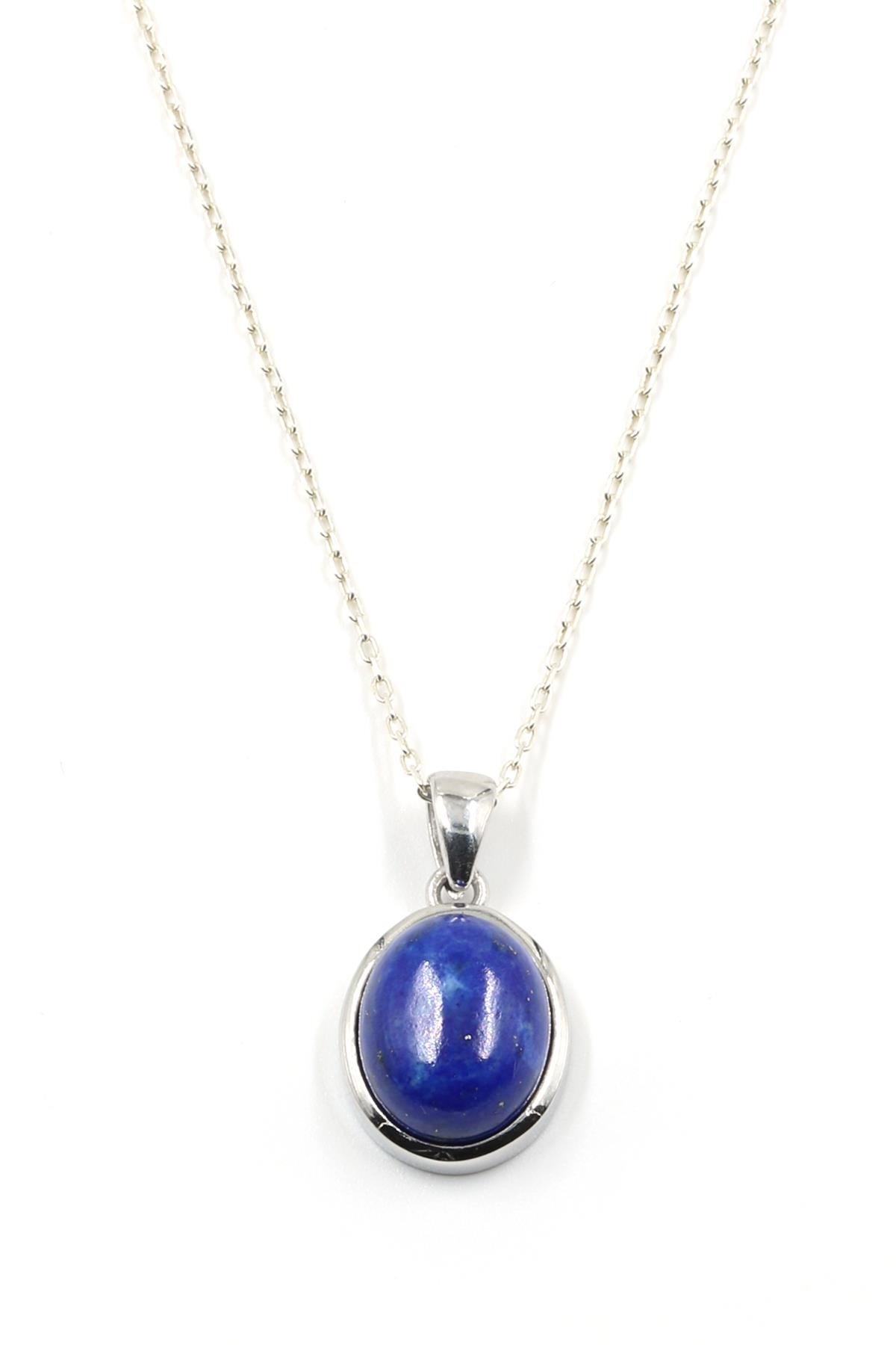 Lapis Lazuli Doğal Taş 925 Ayar Gümüş Kolye