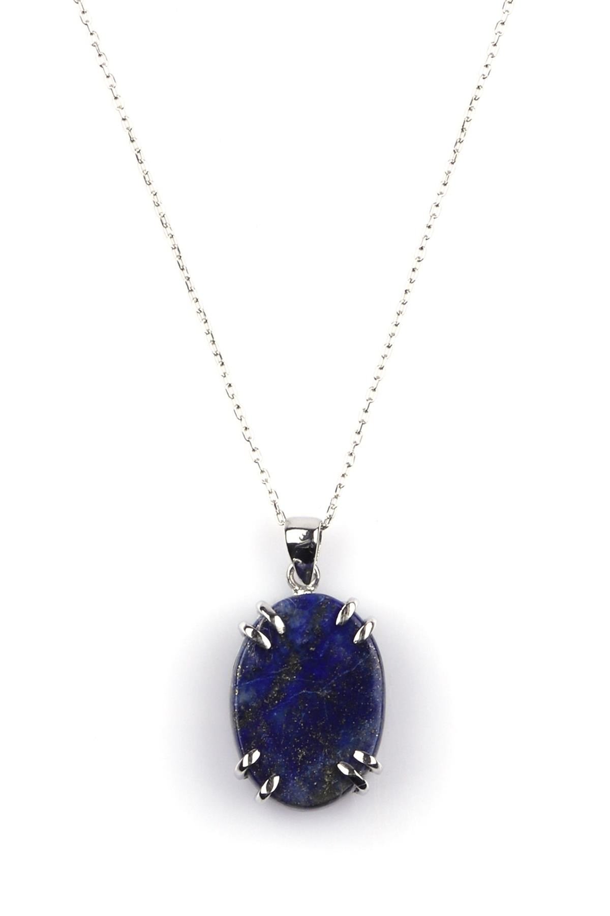 Lapis Lazuli Doğal Taş 925 Ayar Gümüş Kolye