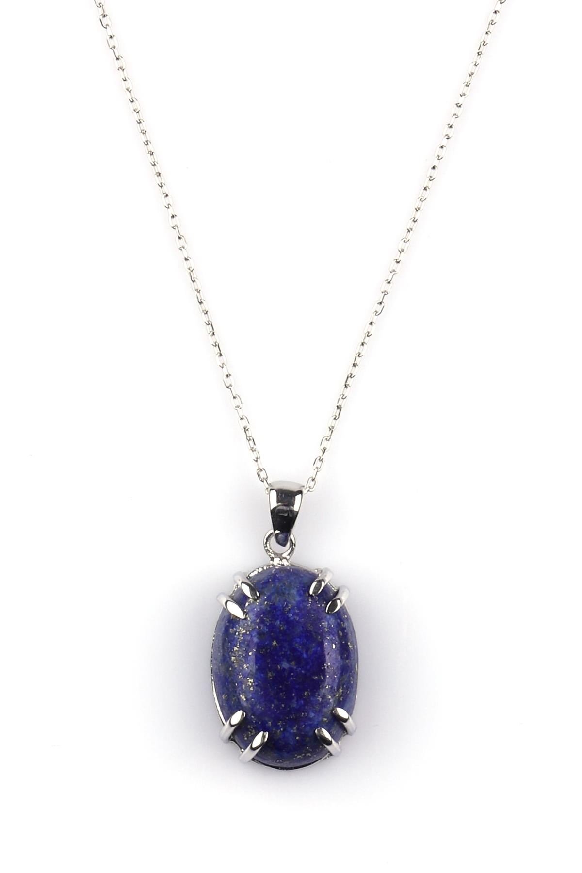 Lapis Lazuli Doğal Taş 925 Ayar Gümüş Kolye